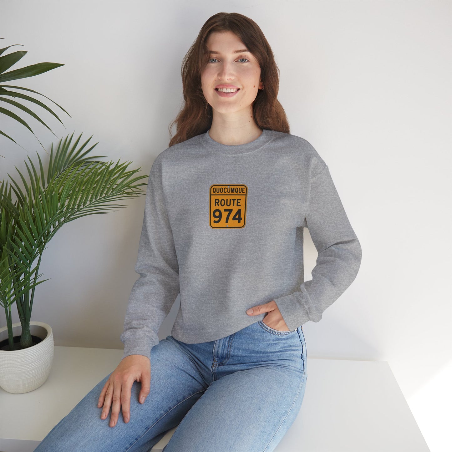 Sweat-Shirt Quocumque "Route 974", Destination l'Île De La Réunion, Adulte, Homme, Femme, Sportive, Sportif, Décontracté, Élégant, Classique,