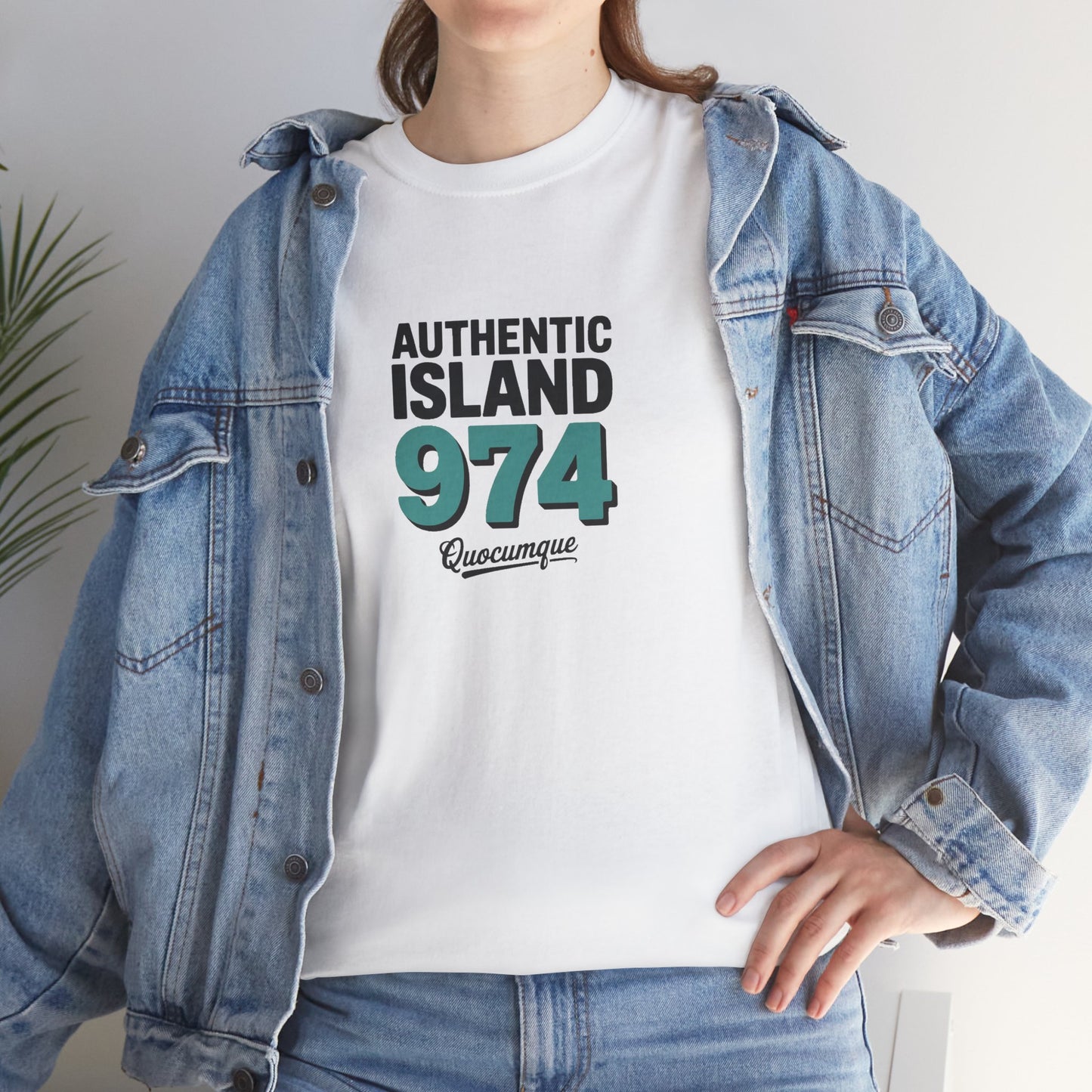 T-shirt " 974 Authentic Island ", Exotisme, Destination Île de La Réunion, Confort Coton, Sobre, Elégant, Souvenir Unique, Cadeau, Unisexe, Esprit Voyageur