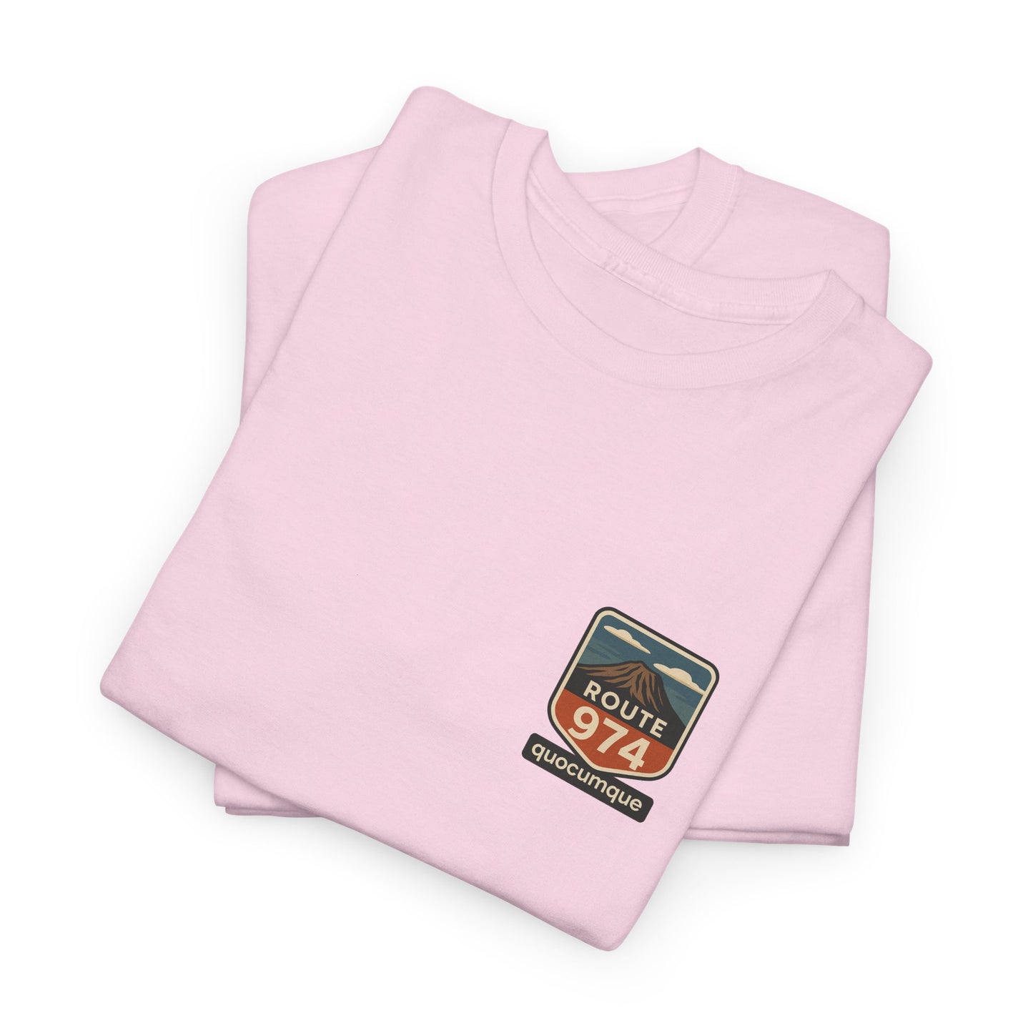 T-shirt "Route 974", Volcan, Exotisme, Destination Île de La Réunion, Confort Coton, Sobre, Elégant, Souvenir Unique, Cadeau, Unisexe, Esprit Voyageur