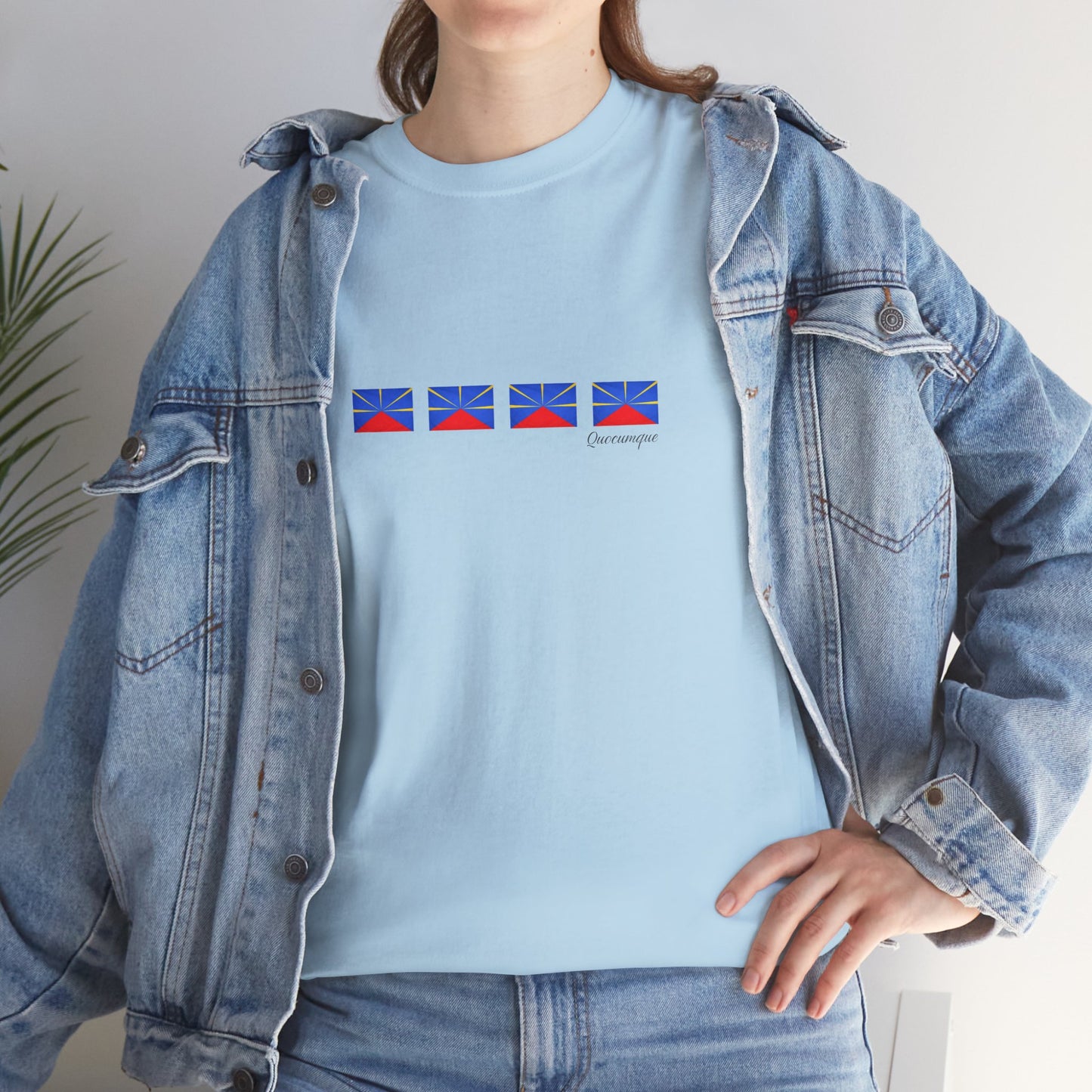 T-shirt "Drapeaux Île de La Réunion", Confort Coton, Sobre, Elégant, Souvenir Unique, Cadeau, Unisexe, Esprit Voyageur
