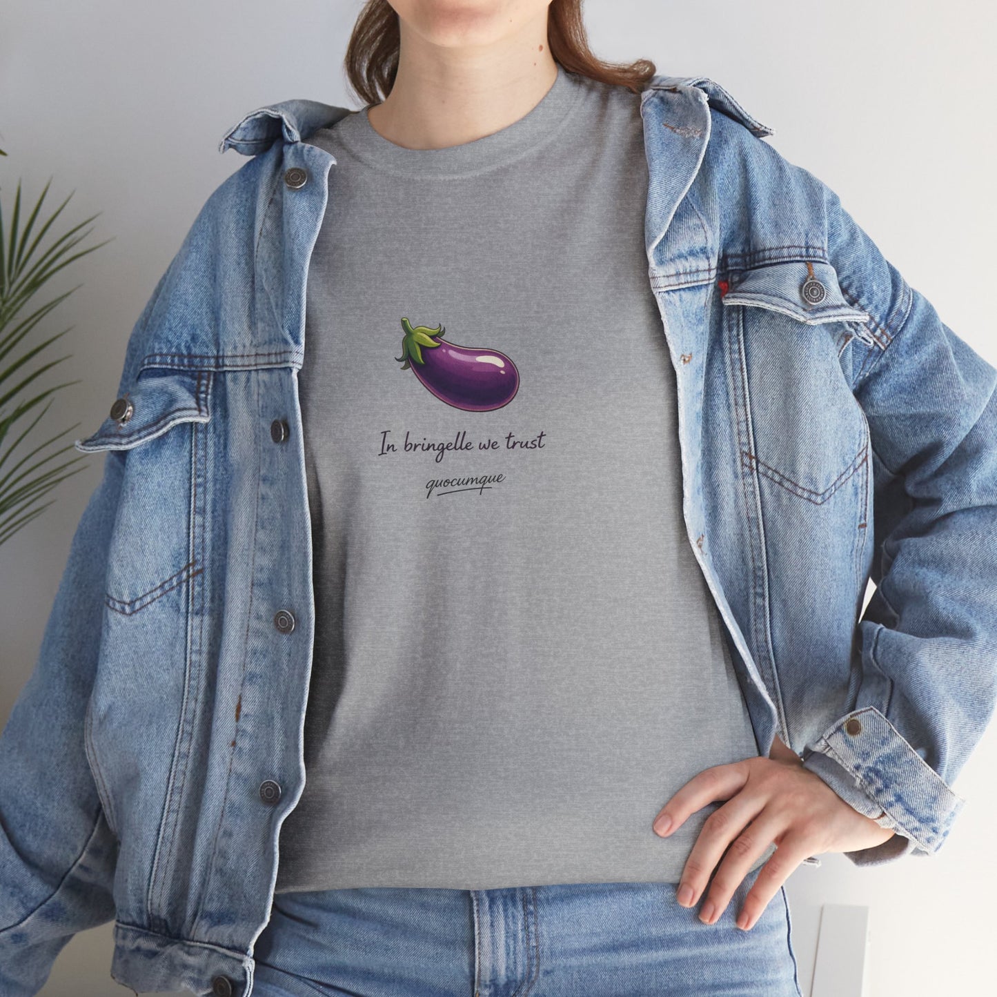 T-shirt Quocumque "Bringelle", Confort Coton, Sobre, Elégant, Souvenir Unique, Cadeau, Unisexe, Esprit Voyageur, Adulte, Espace