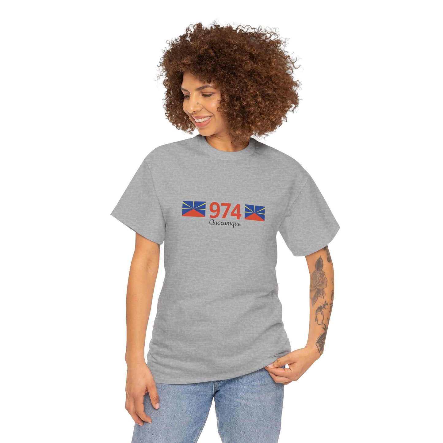 T-shirt "974 Drapeaux", Île de La Réunion, Confort Coton, Sobre, Elégant, Souvenir Unique, Cadeau, Unisexe, Esprit Voyageur