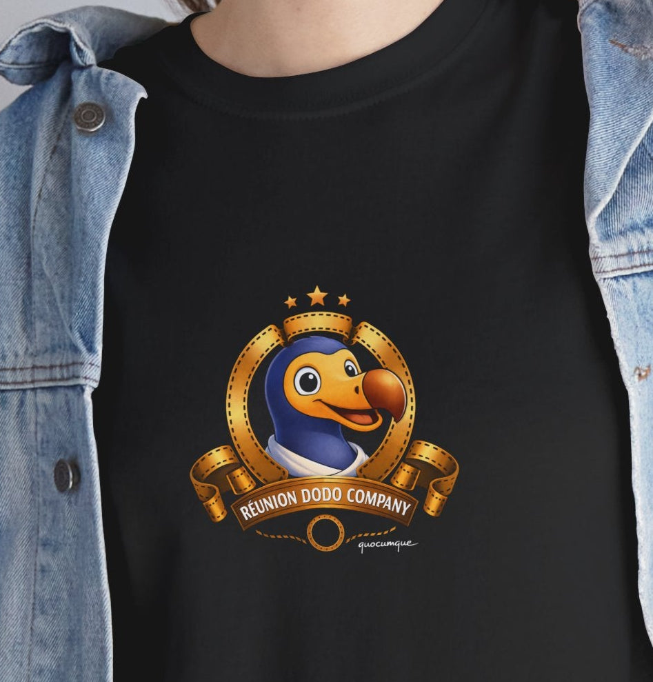 T-shirt Quocumque, " Dodo Cinéma", Île de La Réunion, Confort Coton, Elégant, Souvenir Unique, Cadeau, Unisexe, Esprit Voyageur, Créole, Bourbon