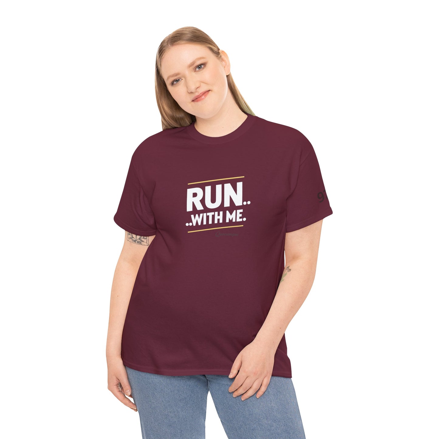 T-shirt Quocumque "RUN With me ", Île de La Réunion", Confort Coton, Sobre, Elégant, Souvenir Unique, Cadeau, Unisexe, Esprit Voyageur