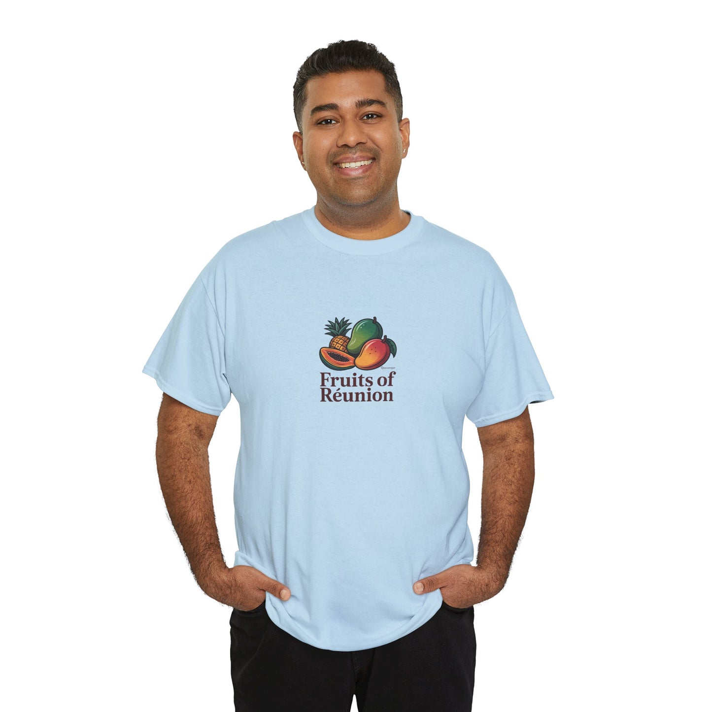 T-shirt "Fruits of Réunion", Île de La Réunion, Confort Coton, Sobre, Elégant, Souvenir Unique, Cadeau, Unisexe, Esprit Voyageur