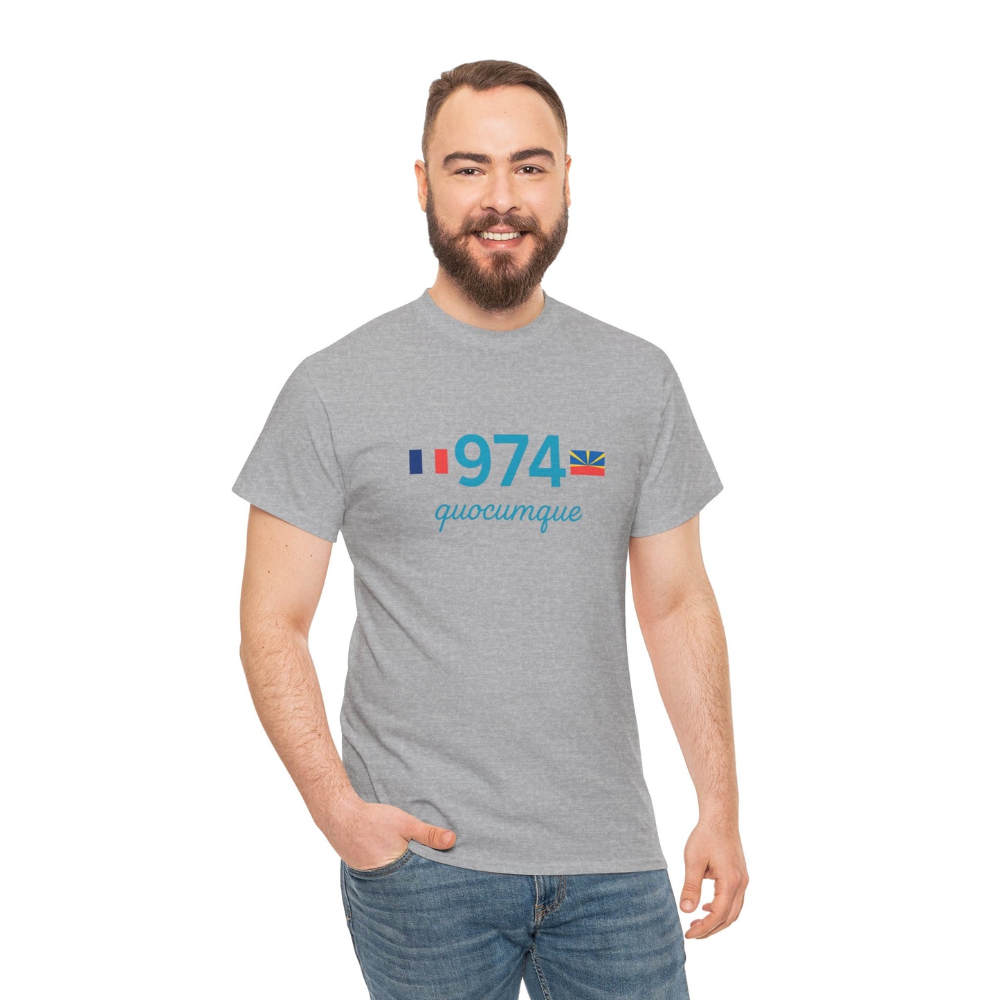 T-shirt "974 Drapeaux", Île de La Réunion, Confort Coton, Sobre, Elégant, Souvenir Unique, Cadeau, Unisexe, Esprit Voyageur