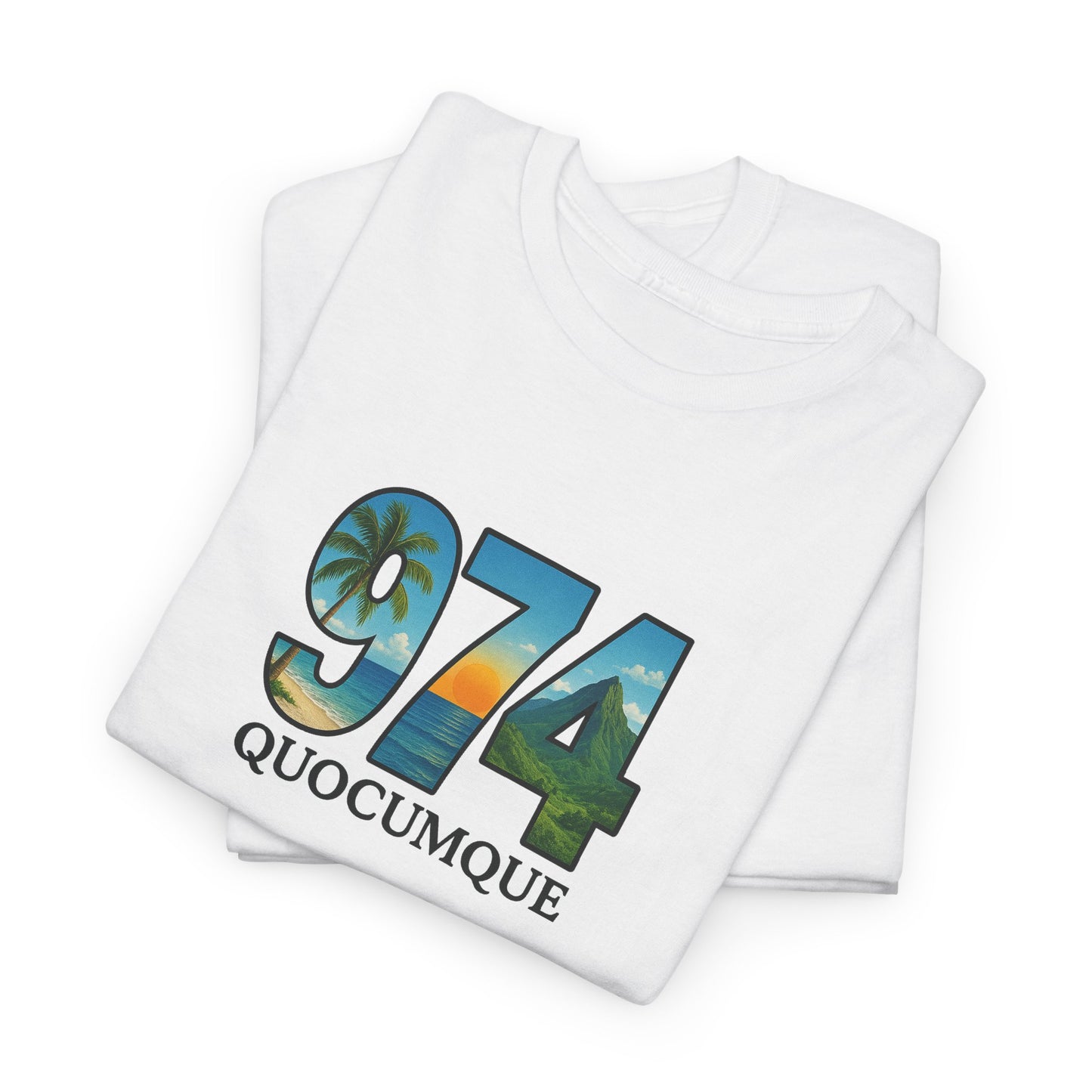T-shirt "974", Île de La Réunion, Confort Coton, Sobre, Elégant, Souvenir Unique, Cadeau, Unisexe, Esprit Voyageur