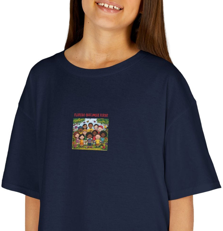 T-shirt "Florebo Quocumque Ferar", Île de La Réunion, Douceur Coton, Pour les enfants de 5-6 ans( Taille XS), Pour les 7-8 ans( taille S), Pour les 9-10 ans( taille M), Pour les 11-12 ans( taille L), Pour les 13-14 ans(taille XL)