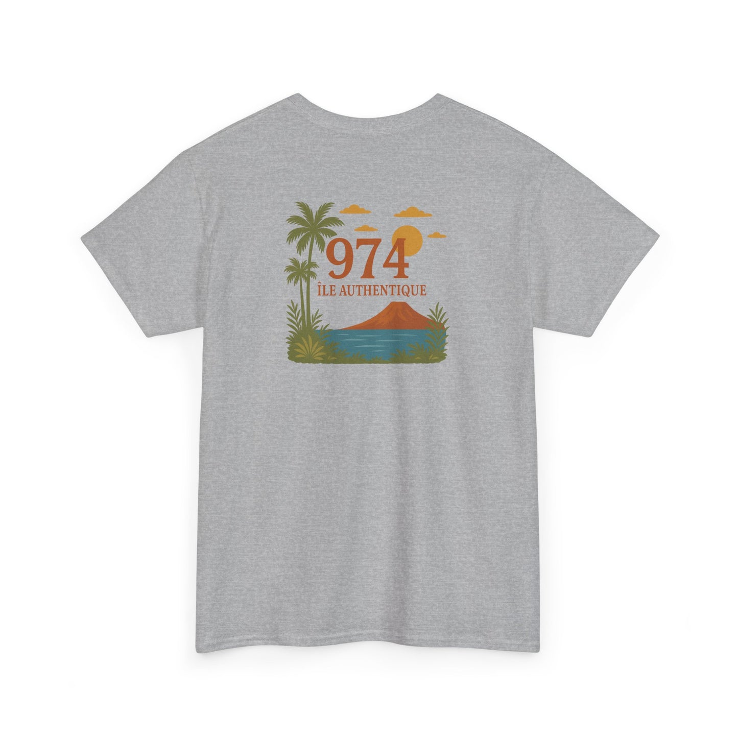 T-shirt "974 Île Authentique", Exotisme, Destination Île de La Réunion, Confort Coton, Sobre, Elégant, Souvenir Unique, Cadeau, Unisexe, Esprit Voyageur