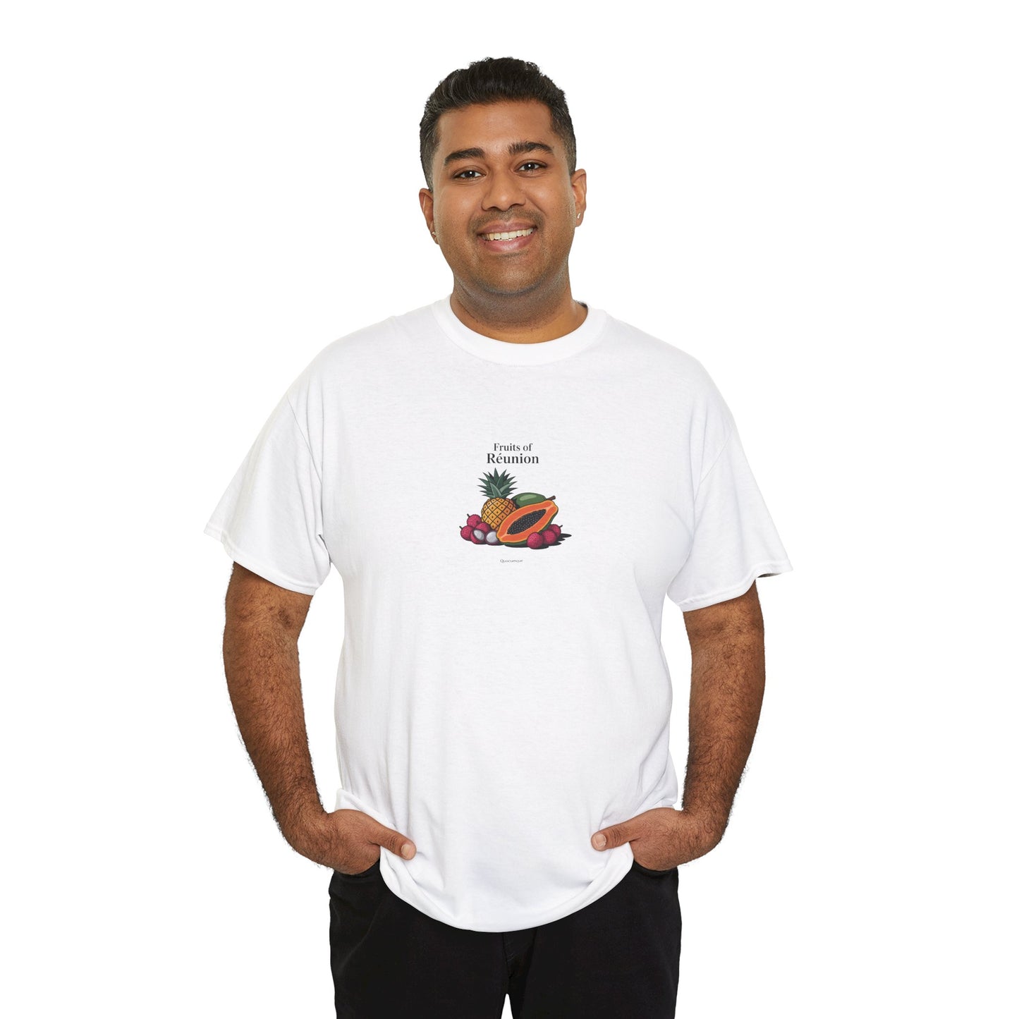 T-shirt "Fruits of Réunion", Île de La Réunion, Confort Coton, Sobre, Elégant, Souvenir Unique, Cadeau, Unisexe, Esprit Voyageur