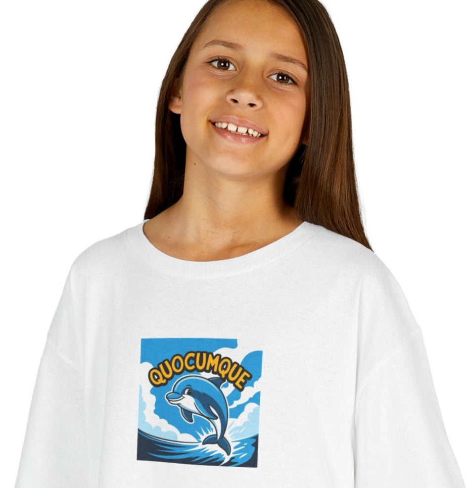 T-shirt Quocumque, Dauphin, Mammifère Marin, Douceur Coton, Pour les enfants de 5-6 ans( Taille XS), Pour les 7-8 ans( taille S), Pour les 9-10 ans( taille M), Pour les 11-12 ans( taille L), Pour les 13-14 ans( taille XL)
