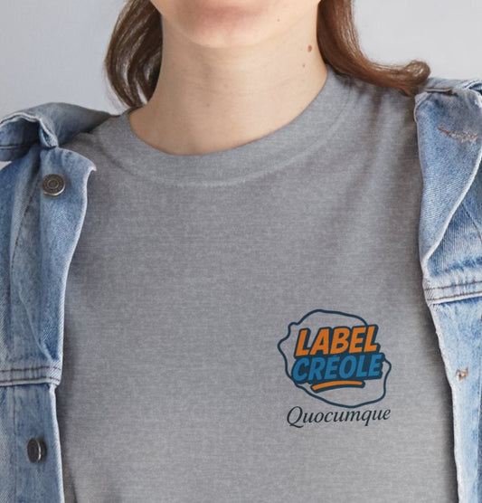 T-shirt "Label Créole", Exotisme, Destination Île de La Réunion, Confort Coton, Sobre, Elégant, Souvenir Unique, Cadeau, Unisexe, Esprit Voyageur