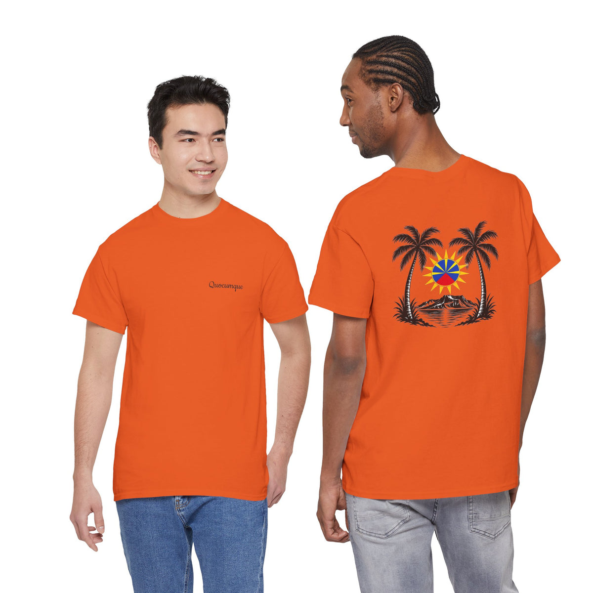 T-shirt " Palmiers", Destination Île de La Réunion, Confort Coton, Sobre, Elégant, Souvenir Unique, Vêtement Adulte, Unisexe, Esprit Voyageur