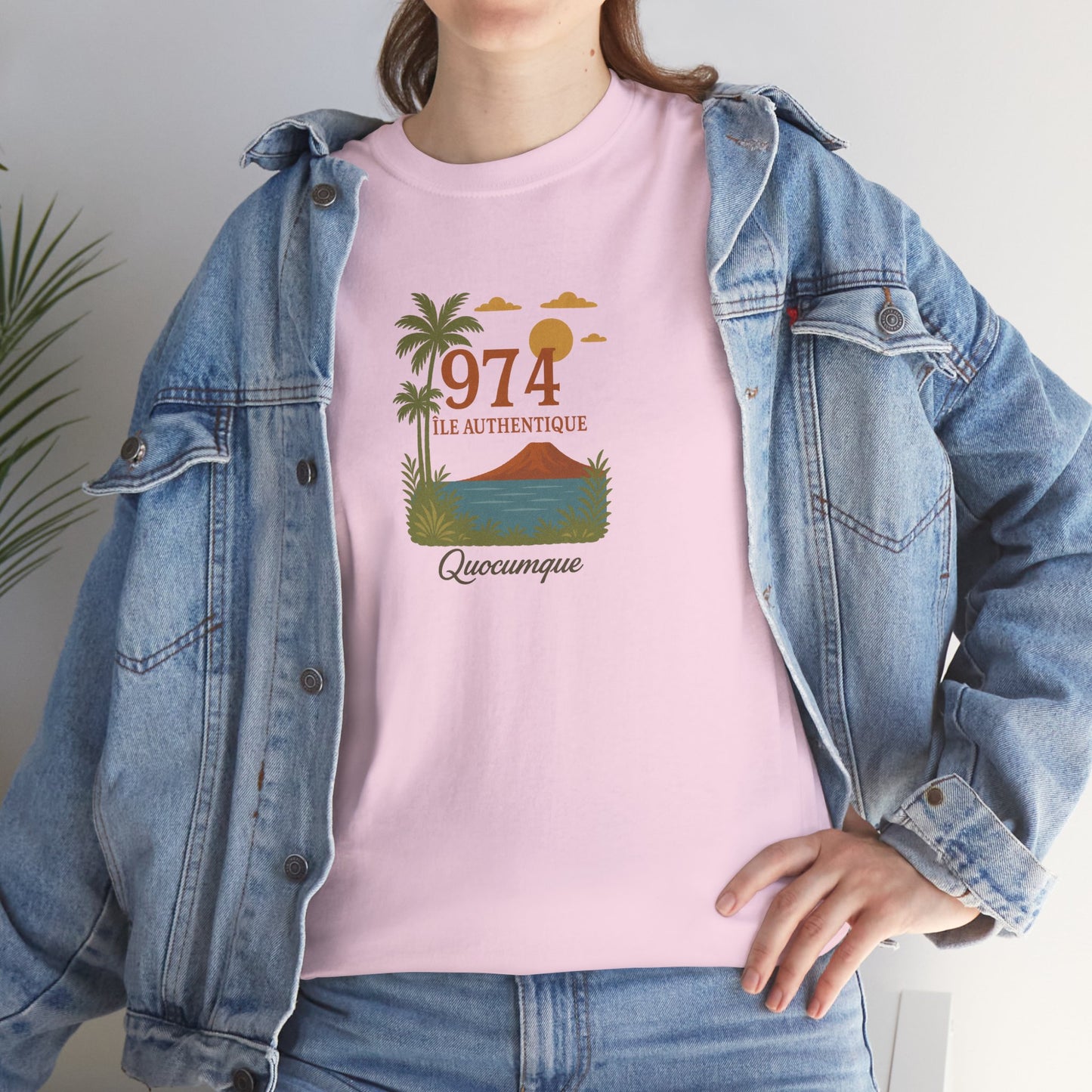 T-shirt "974 Île Authentique", Exotisme, Destination Île de La Réunion, Confort Coton, Sobre, Elégant, Souvenir Unique, Cadeau, Unisexe, Esprit Voyageur