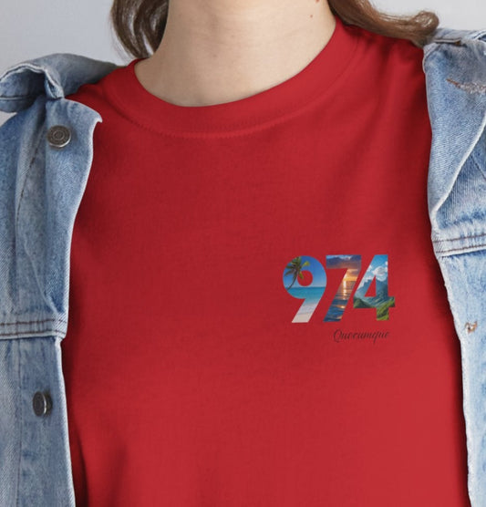 T-shirt "974", Île de La Réunion, Discret, Confort Coton, Sobre, Elégant, Souvenir Unique, Cadeau, Unisexe, Esprit Voyageur