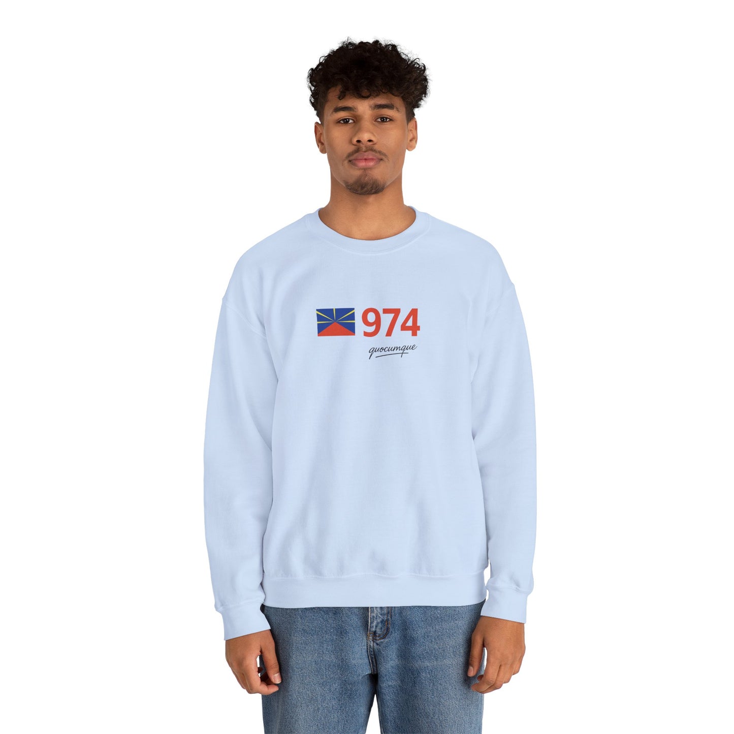 Copy of Sweat Quocumque "974 drapeau", Exotique, Destination Île De La Réunion, Adulte, Homme, Femme, Sportive, Sportif, Décontracté, Drapeau Régional