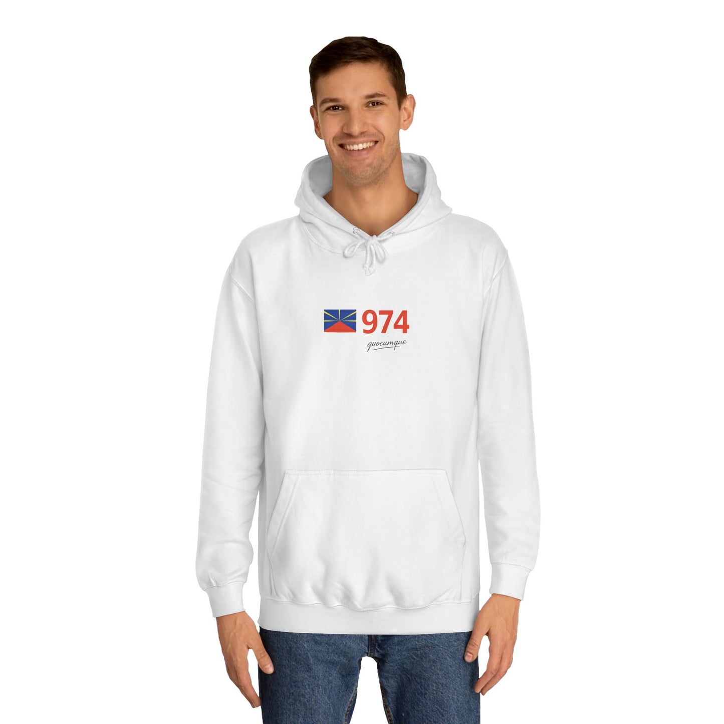 Sweat à Capuche "974 drapeau" pour Adulte, Hoodie, Unisexe, Élégance, Sobriété, Homme, Femme, Indicatif Réunion, Drapeau Local