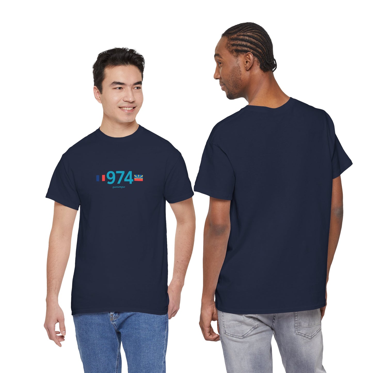 T-shirt "974 Drapeaux", Île de La Réunion, Confort Coton, Sobre, Elégant, Souvenir Unique, Cadeau, Unisexe, Esprit Voyageur