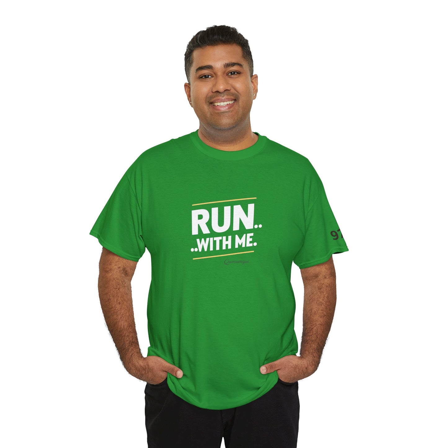 T-shirt Quocumque "RUN With me ", Île de La Réunion", Confort Coton, Sobre, Elégant, Souvenir Unique, Cadeau, Unisexe, Esprit Voyageur