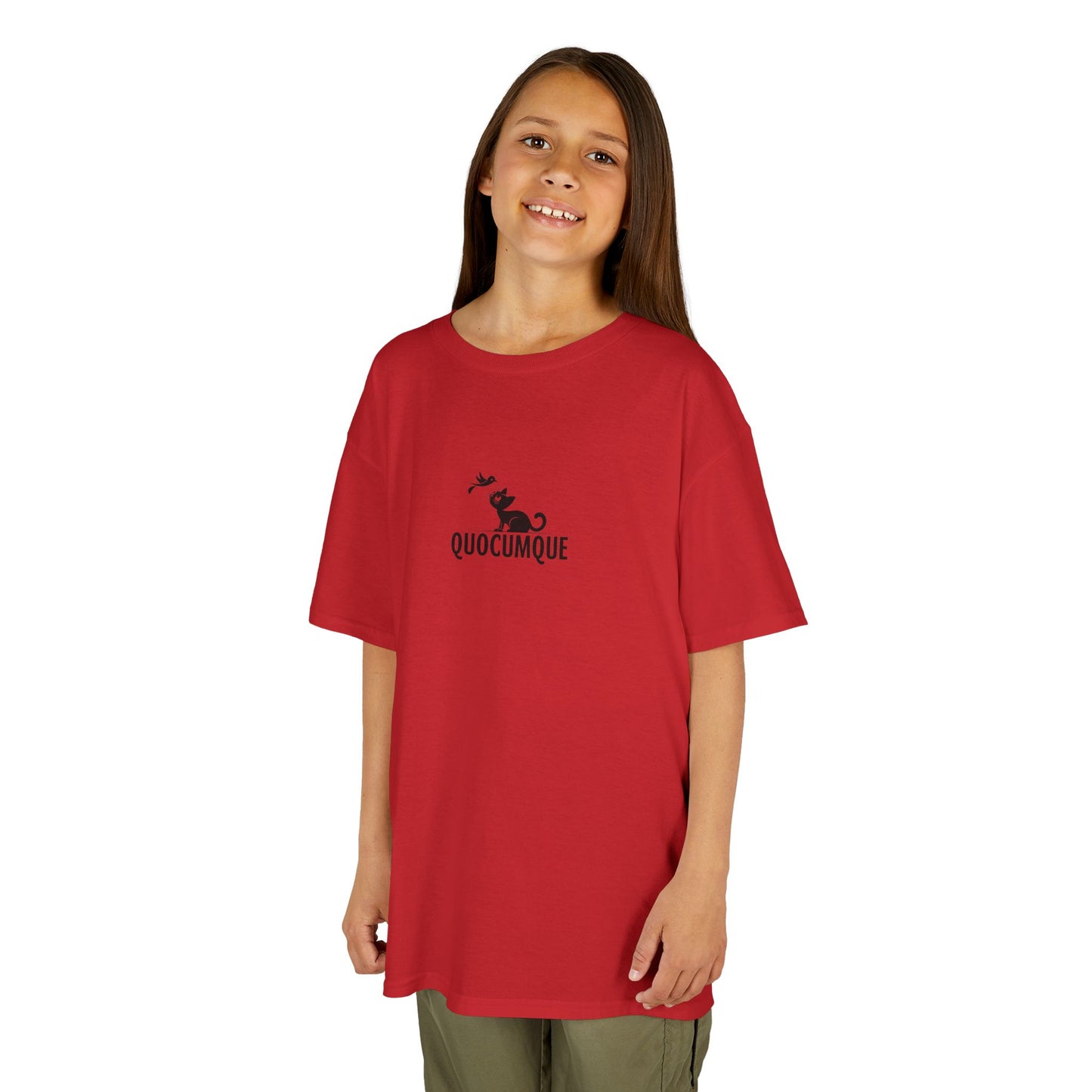 T-shirt Quocumque "Chat Oiseau", Douceur Coton, Pour les enfants de 5-6 ans( Taille XS), Pour les 7-8 ans( taille S), Pour les 9-10 ans( taille M), Pour les 11-12 ans( taille L), Pour les 13-14 ans( taille XL)