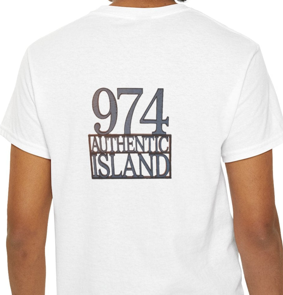 T-shirt "974 Authentic Island", Exotisme, Destination Île de La Réunion, Confort Coton, Sobre, Elégant, Souvenir Unique, Cadeau, Unisexe, Esprit Voyageur