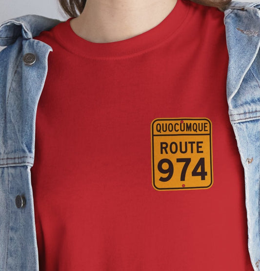 T-shirt "Route 974", Destination île de La Réunion, Confort Coton, Sobre, Elégant, Souvenir Unique, Cadeau, Unisexe, Esprit Voyageur