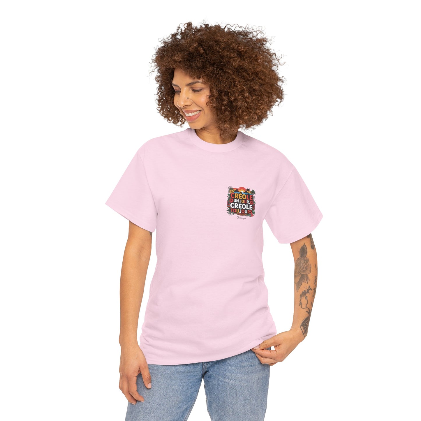 T-shirt Quocumque "Créole" Île de La Réunion", Confort Coton, Sobre, Elégant, Souvenir Unique, Cadeau, Unisexe, Esprit Voyageur