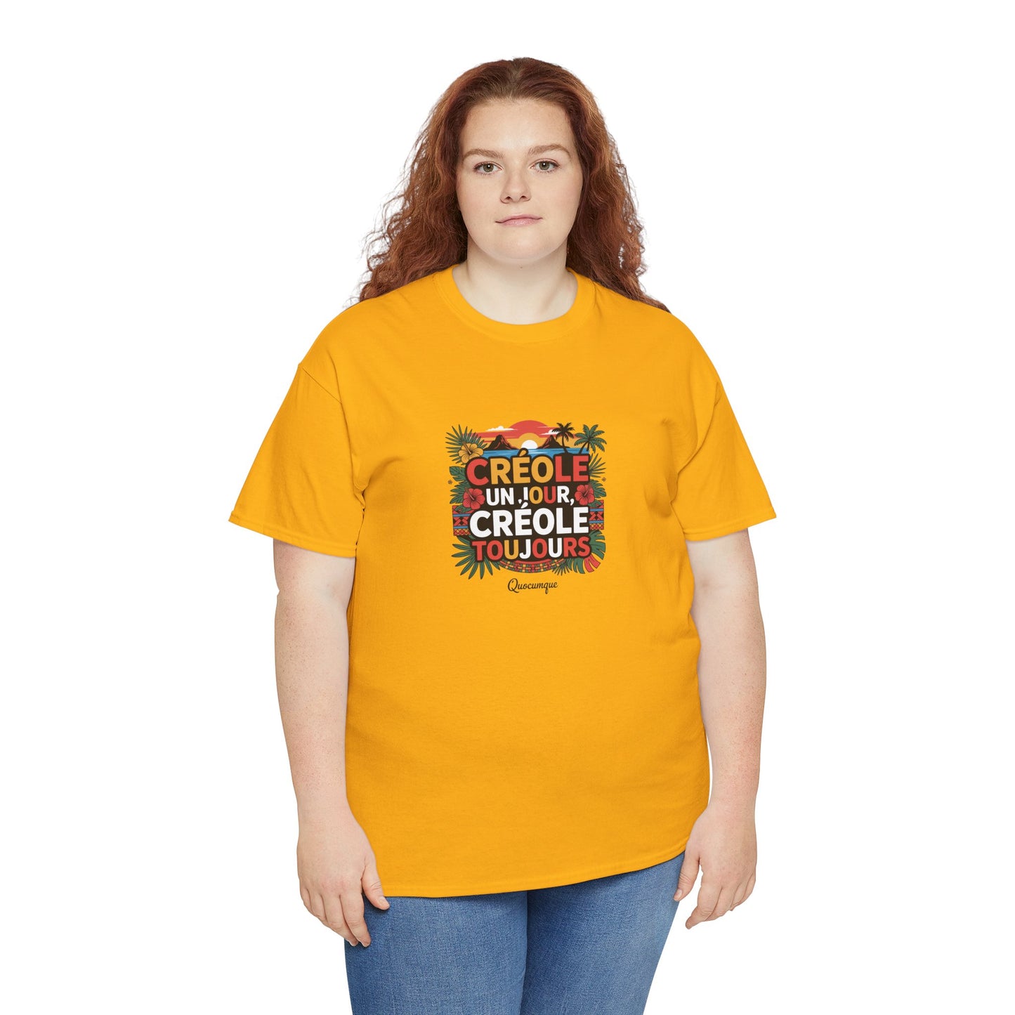 T-shirt Quocumque "Créole" Île de La Réunion", Confort Coton, Sobre, Elégant, Souvenir Unique, Cadeau, Unisexe, Esprit Voyageur