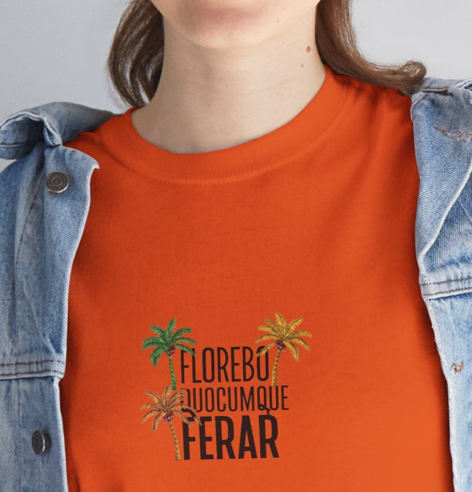 T-shirt Florebo Quocumque Ferar, Île de La Réunion, Confort Coton, Sobre, Elégant, Souvenir Unique, Cadeau, Unisexe, Esprit Voyageur, Adulte