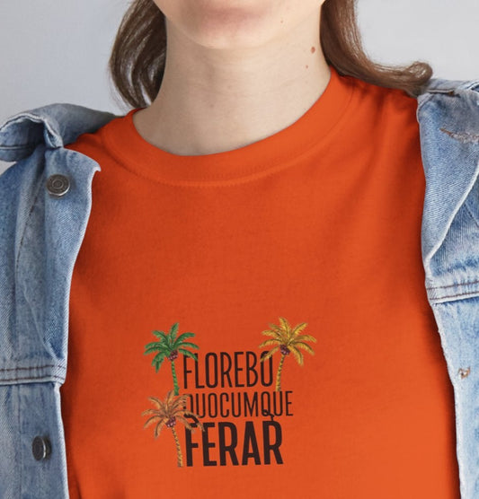 T-shirt Florebo Quocumque Ferar, Île de La Réunion, Confort Coton, Sobre, Elégant, Souvenir Unique, Cadeau, Unisexe, Esprit Voyageur, Adulte