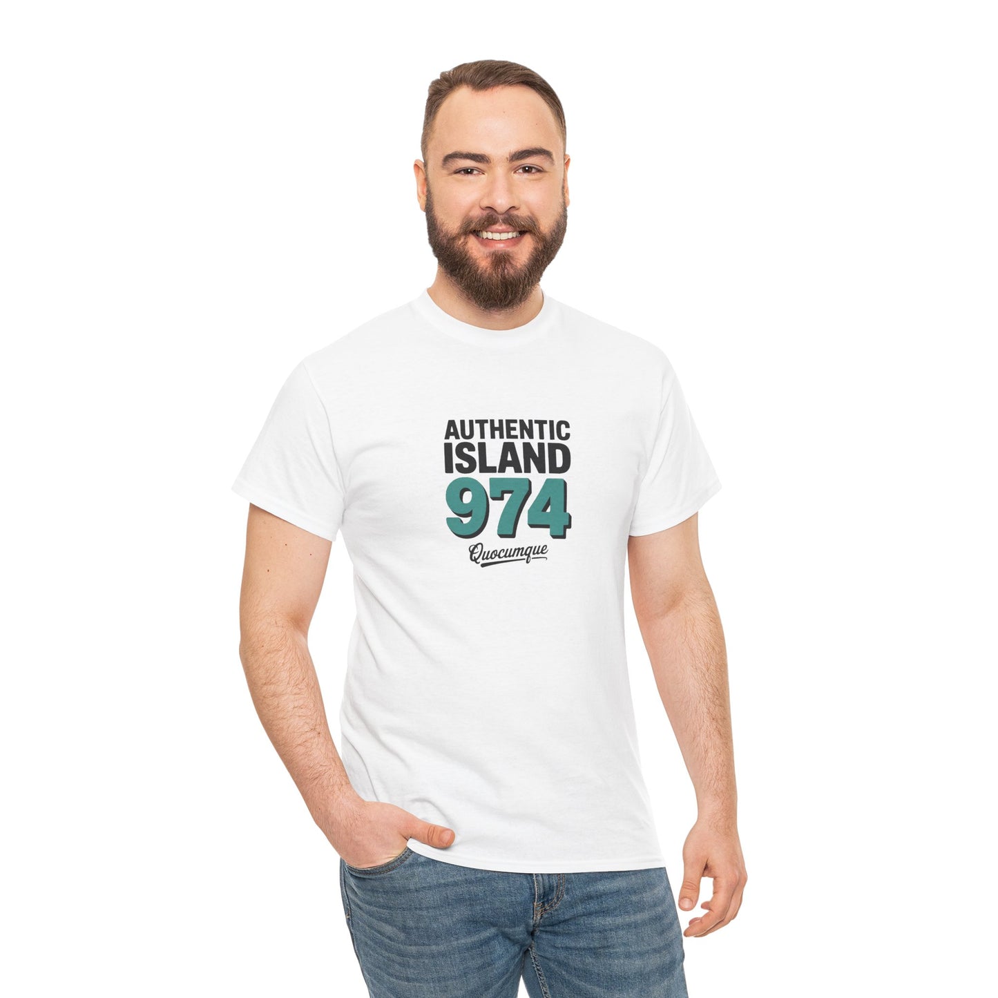 T-shirt " 974 Authentic Island ", Exotisme, Destination Île de La Réunion, Confort Coton, Sobre, Elégant, Souvenir Unique, Cadeau, Unisexe, Esprit Voyageur