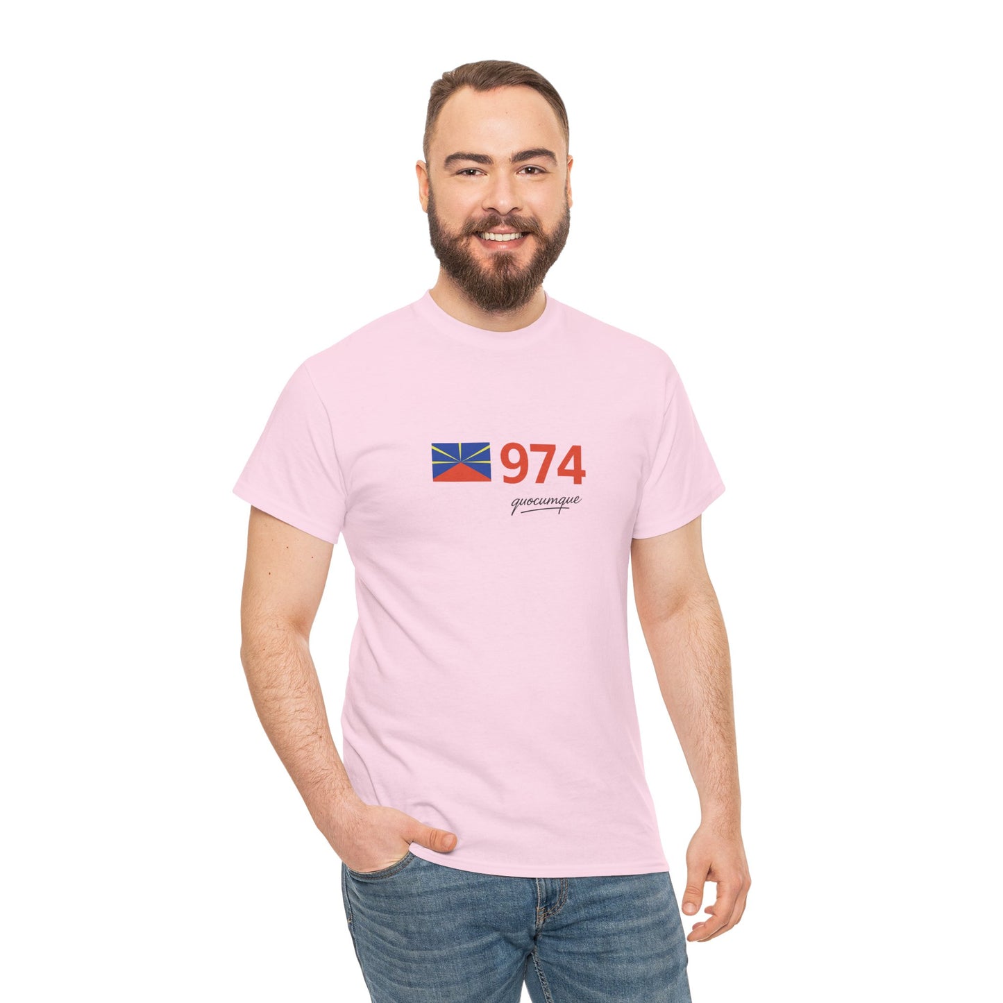 T-shirt "974 Drapeau", Île de La Réunion, Confort Coton, Sobre, Elégant, Souvenir Unique, Cadeau, Unisexe, Esprit Voyageur
