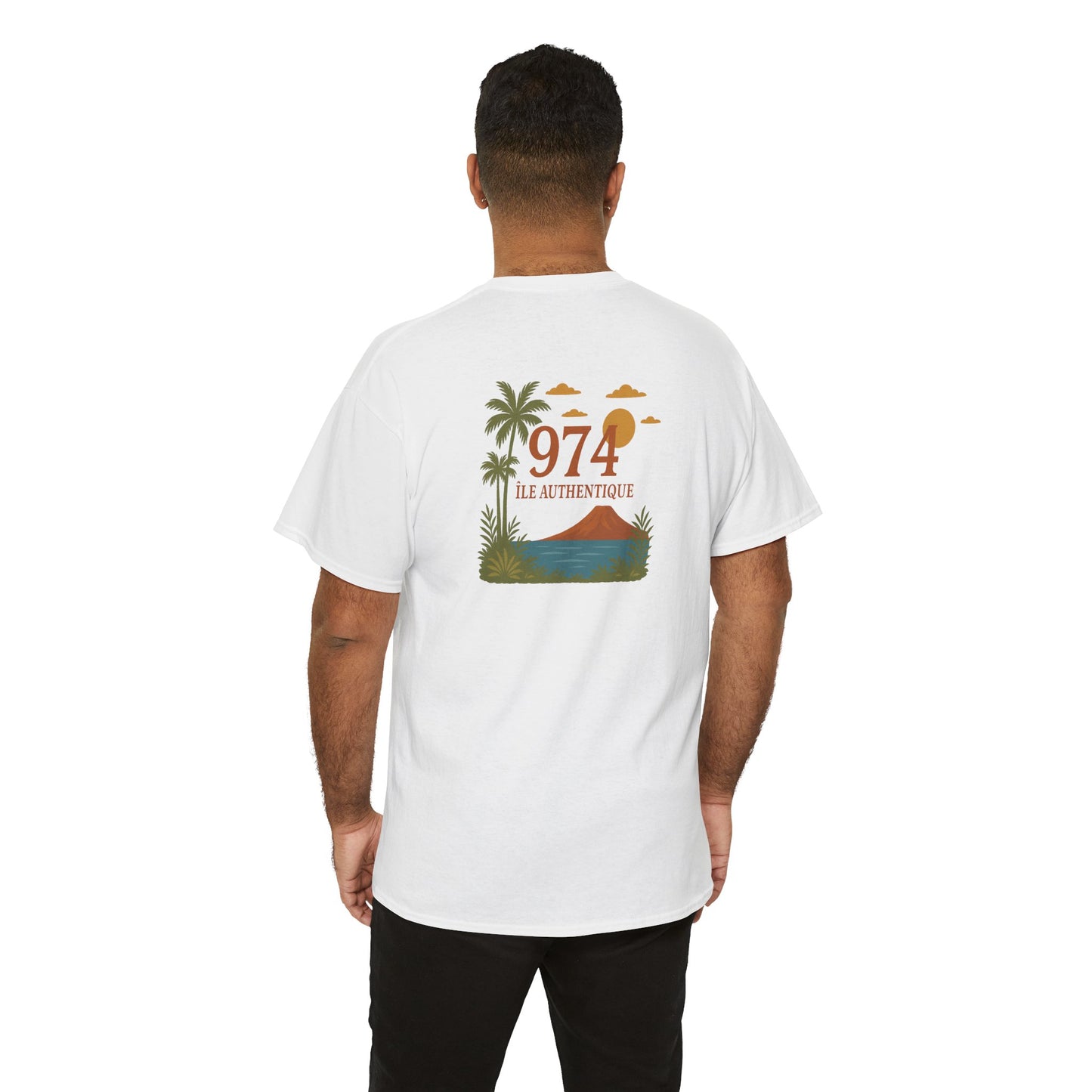 T-shirt "974 Île Authentique", Exotisme, Destination Île de La Réunion, Confort Coton, Sobre, Elégant, Souvenir Unique, Cadeau, Unisexe, Esprit Voyageur