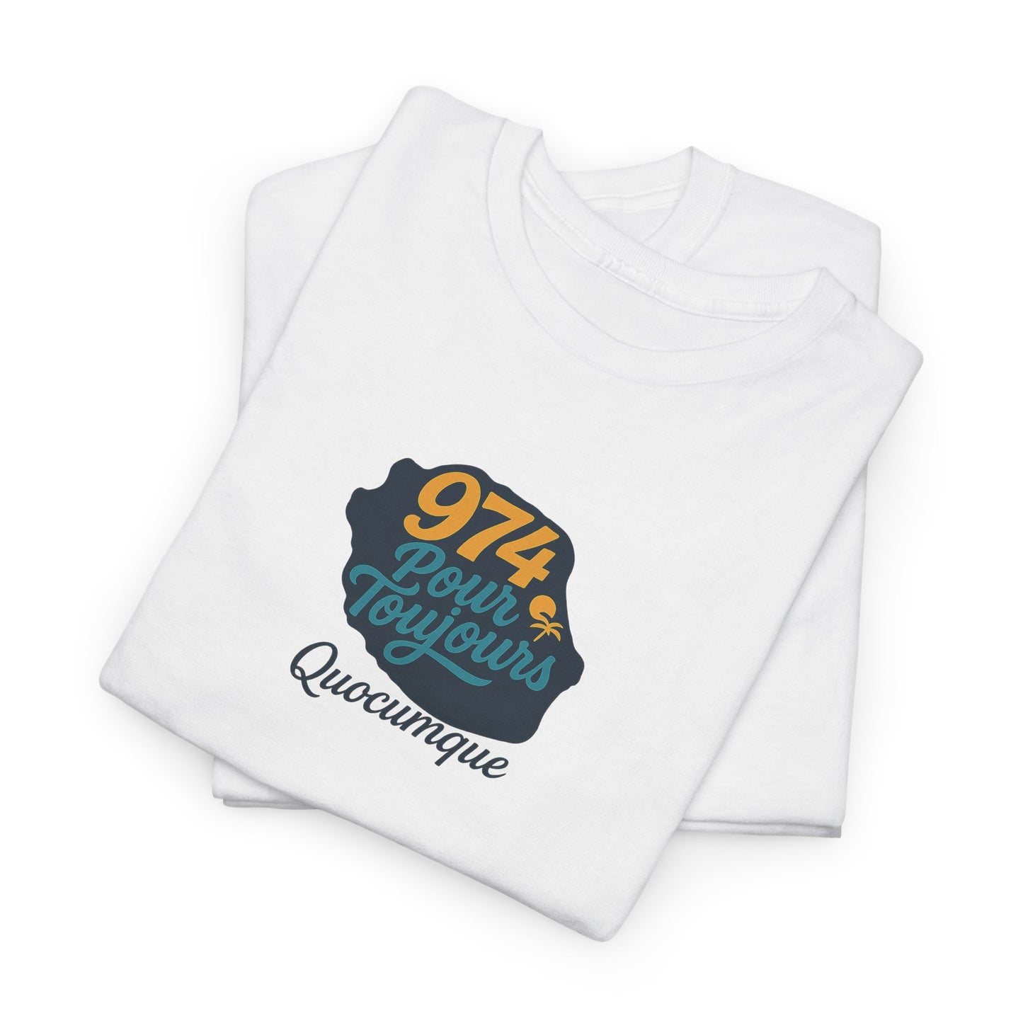 T-shirt Quocumque "974 Pour Toujours", Île de La Réunion, Confort Coton, Elégant, Souvenir Unique, Cadeau, Unisexe, Esprit Voyageur, Créole, Bourbon