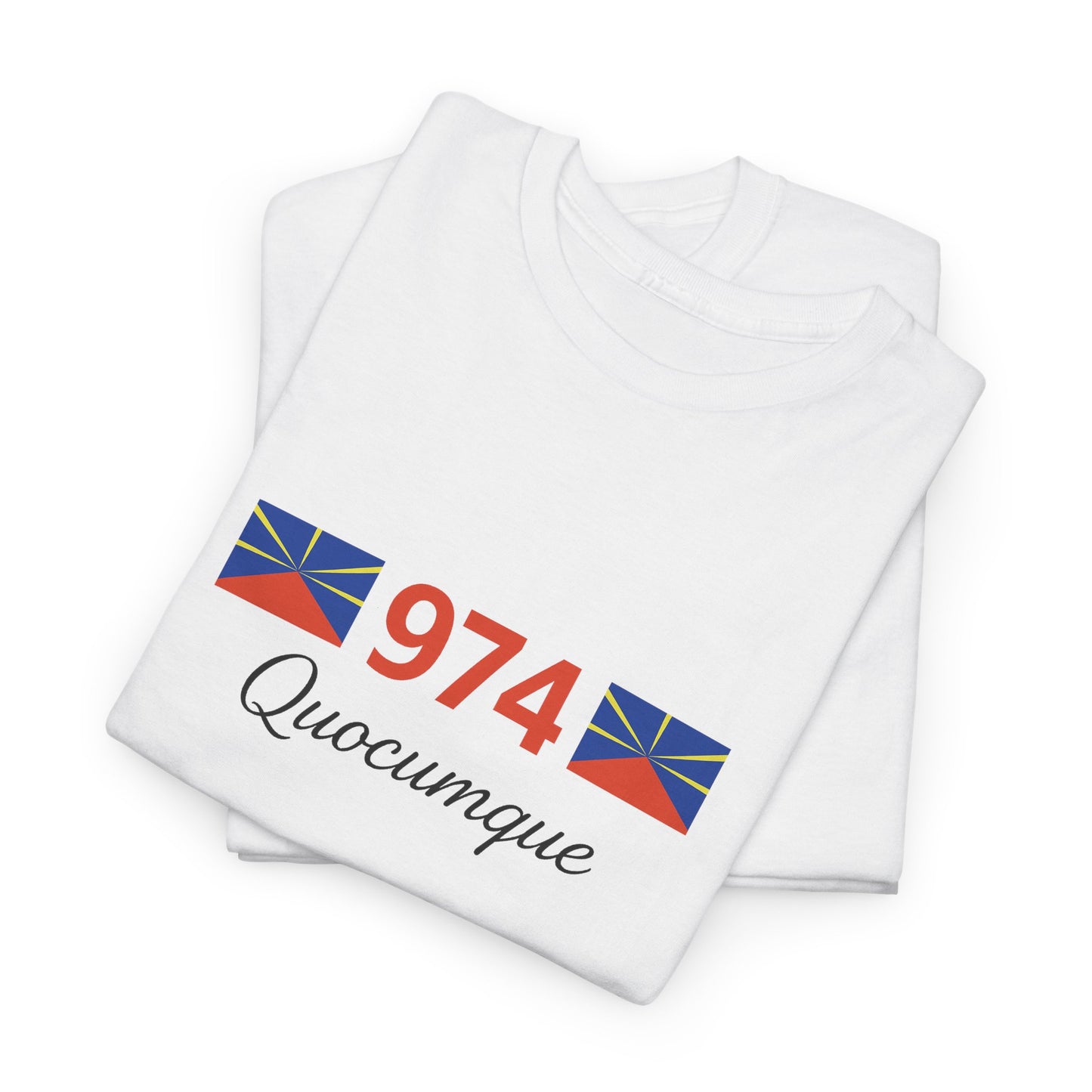 T-shirt "974 Drapeaux", Île de La Réunion, Confort Coton, Sobre, Elégant, Souvenir Unique, Cadeau, Unisexe, Esprit Voyageur