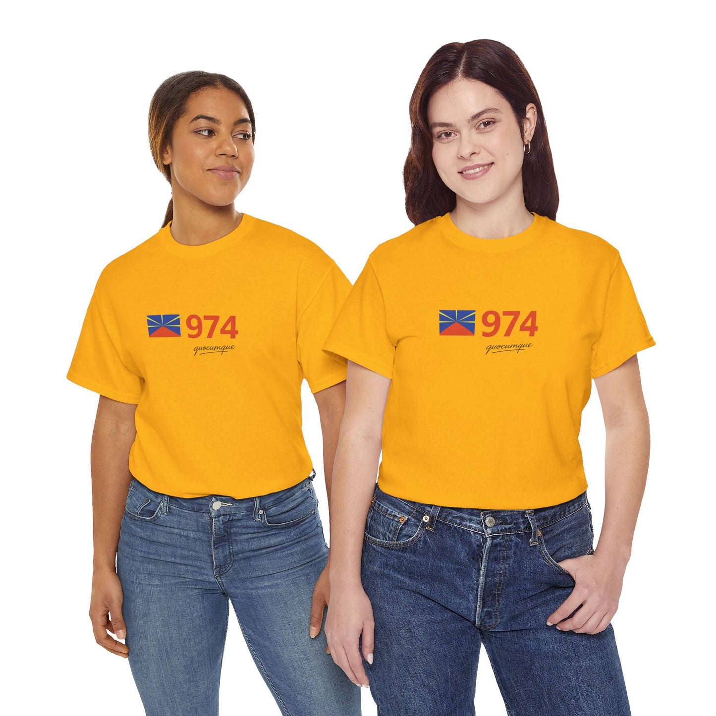 T-shirt "974 Drapeau", Île de La Réunion, Confort Coton, Sobre, Elégant, Souvenir Unique, Cadeau, Unisexe, Esprit Voyageur