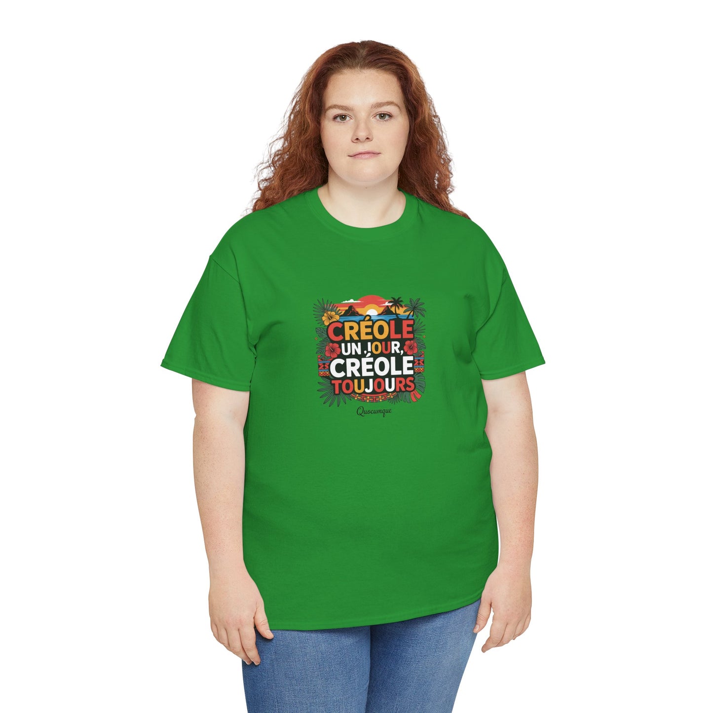 T-shirt Quocumque "Créole" Île de La Réunion", Confort Coton, Sobre, Elégant, Souvenir Unique, Cadeau, Unisexe, Esprit Voyageur