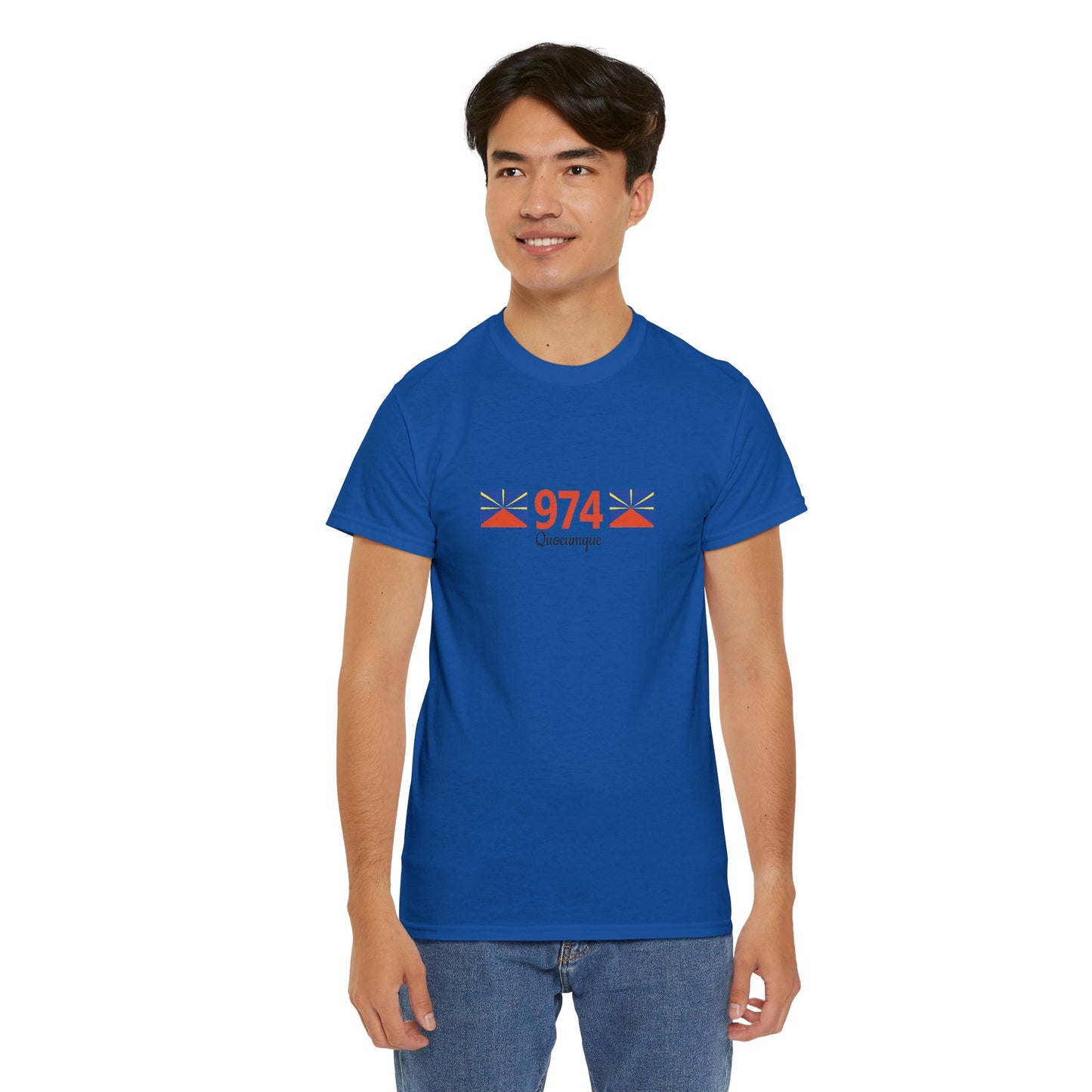 T-shirt "974 Drapeaux", Île de La Réunion, Confort Coton, Sobre, Elégant, Souvenir Unique, Cadeau, Unisexe, Esprit Voyageur