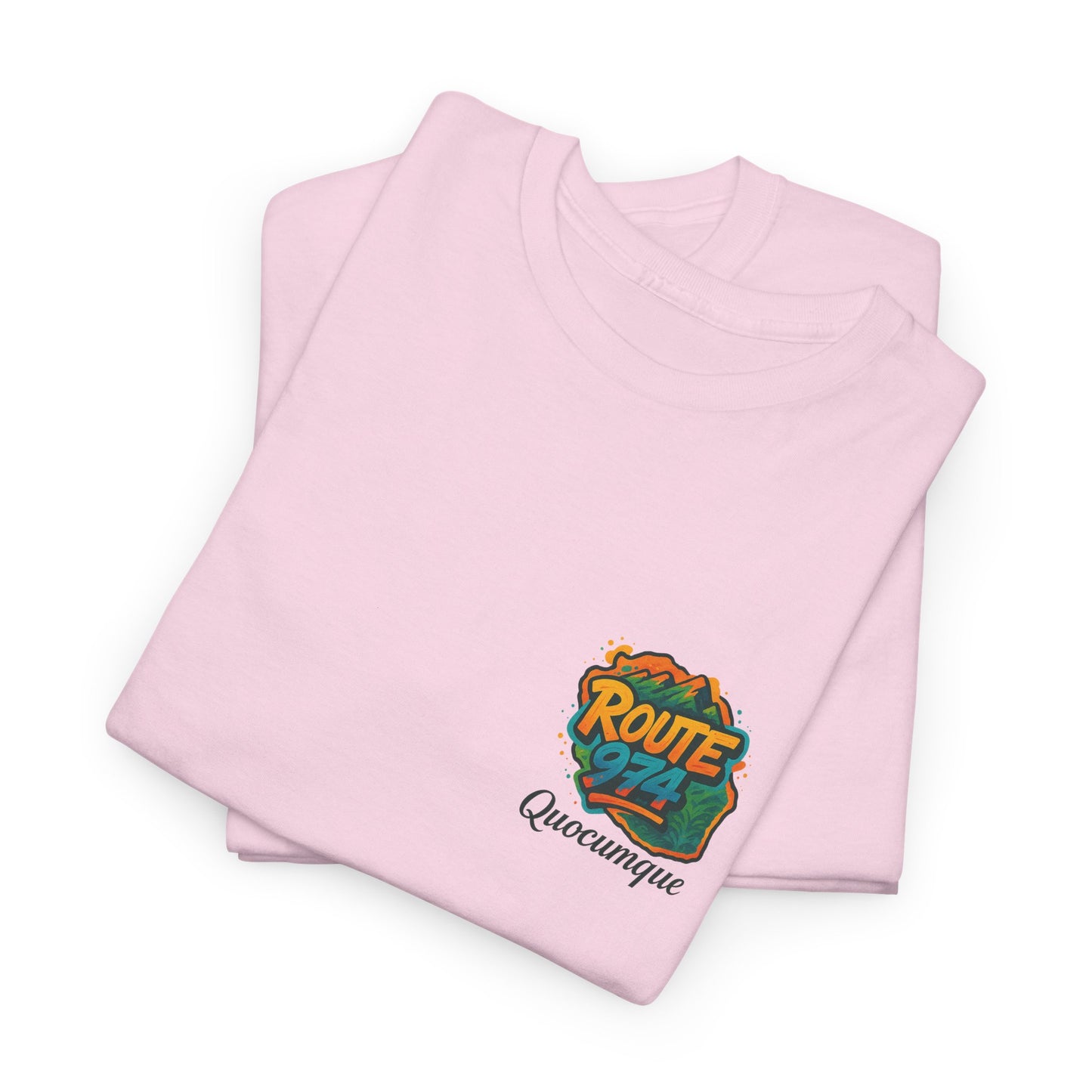 T-shirt "Route 974 Montagne", Destination Île de La Réunion, Confort Coton, Sobre, Elégant, Souvenir Unique, Cadeau, Unisexe, Esprit Voyageur