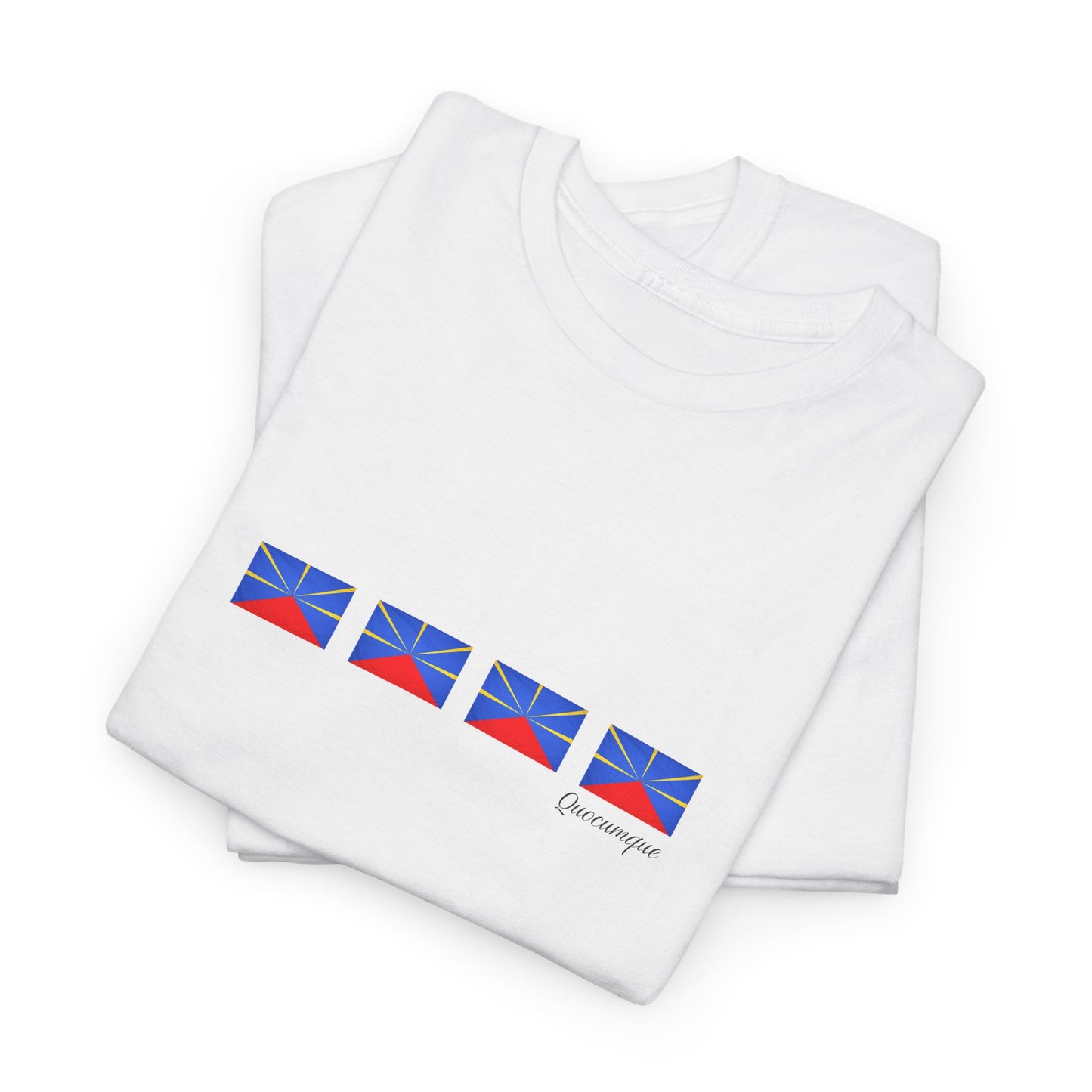 T-shirt "Drapeaux Île de La Réunion", Confort Coton, Sobre, Elégant, Souvenir Unique, Cadeau, Unisexe, Esprit Voyageur