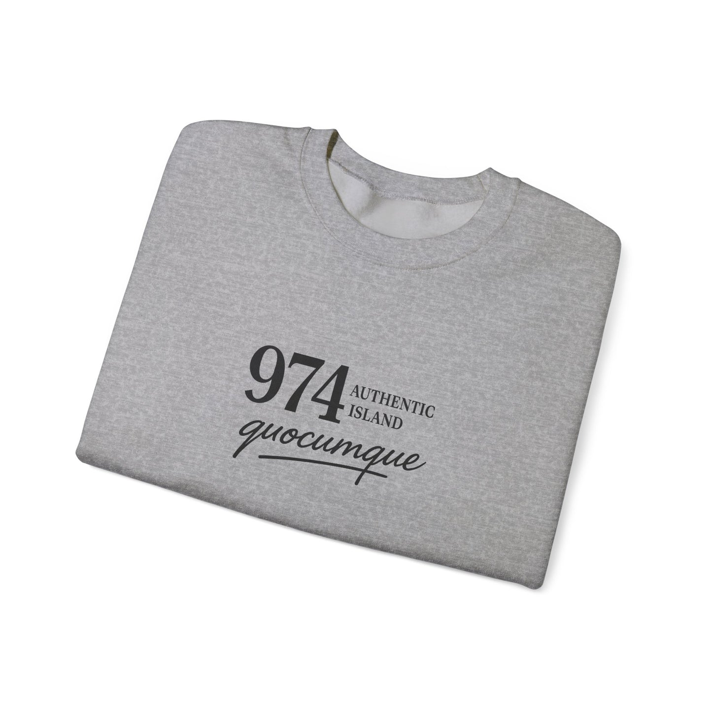Sweat-Shirt Quocumque "974 Authentic Island", Exotique, Destination l'Île De La Réunion, Adulte, Homme, Femme, Sportive, Sportif, Décontracté, Élégant, Classique,