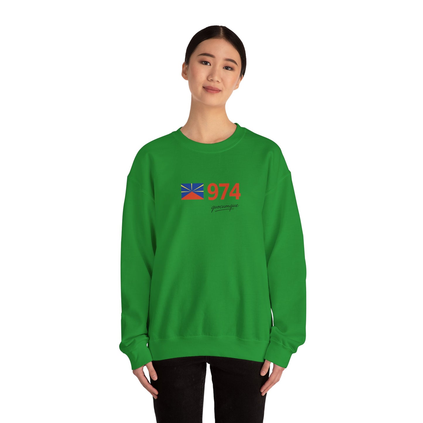 Copy of Sweat Quocumque "974 drapeau", Exotique, Destination Île De La Réunion, Adulte, Homme, Femme, Sportive, Sportif, Décontracté, Drapeau Régional