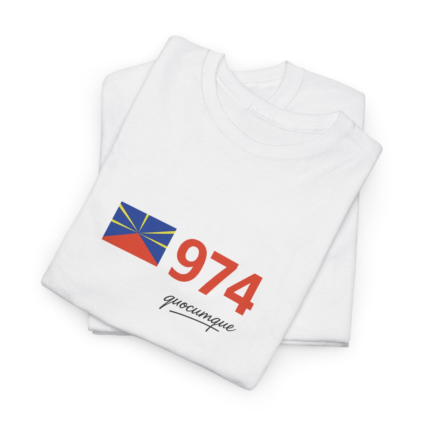 T-shirt "974 Drapeau", Île de La Réunion, Confort Coton, Sobre, Elégant, Souvenir Unique, Cadeau, Unisexe, Esprit Voyageur