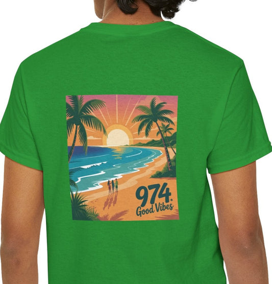 T-shirt "Good Vibes", Île de La Réunion, Confort Coton, Sobre, Elégant, Souvenir Unique, Cadeau, Unisexe, Esprit Voyageur, Adulte