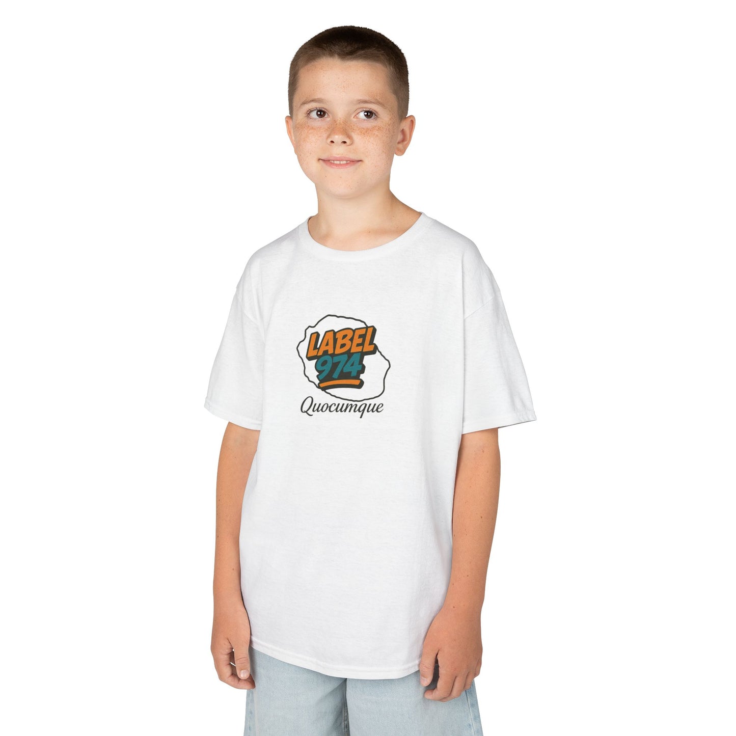 T-shirt "Label 974", Île de La Réunion", Douceur Coton, Pour les enfants de 5-6 ans( Taille XS), Pour les 7-8 ans( taille S), Pour les 9-10 ans( taille M), Pour les 11-12 ans( taille L), Pour les 13-14 ans( taille XLS)
