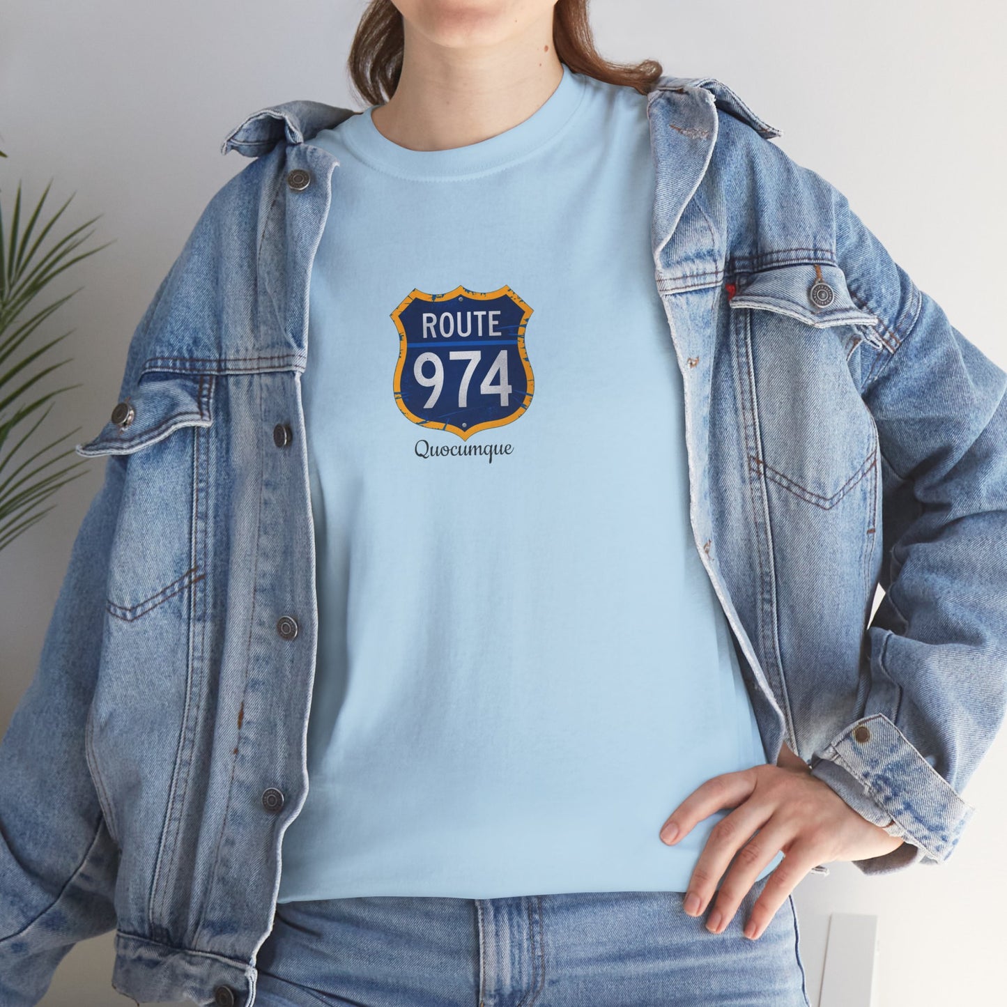 T-shirt "Route 974", Exotisme, Destination Île de La Réunion, Confort Coton, Sobre, Elégant, Souvenir Unique, Cadeau, Unisexe, Esprit Voyageur