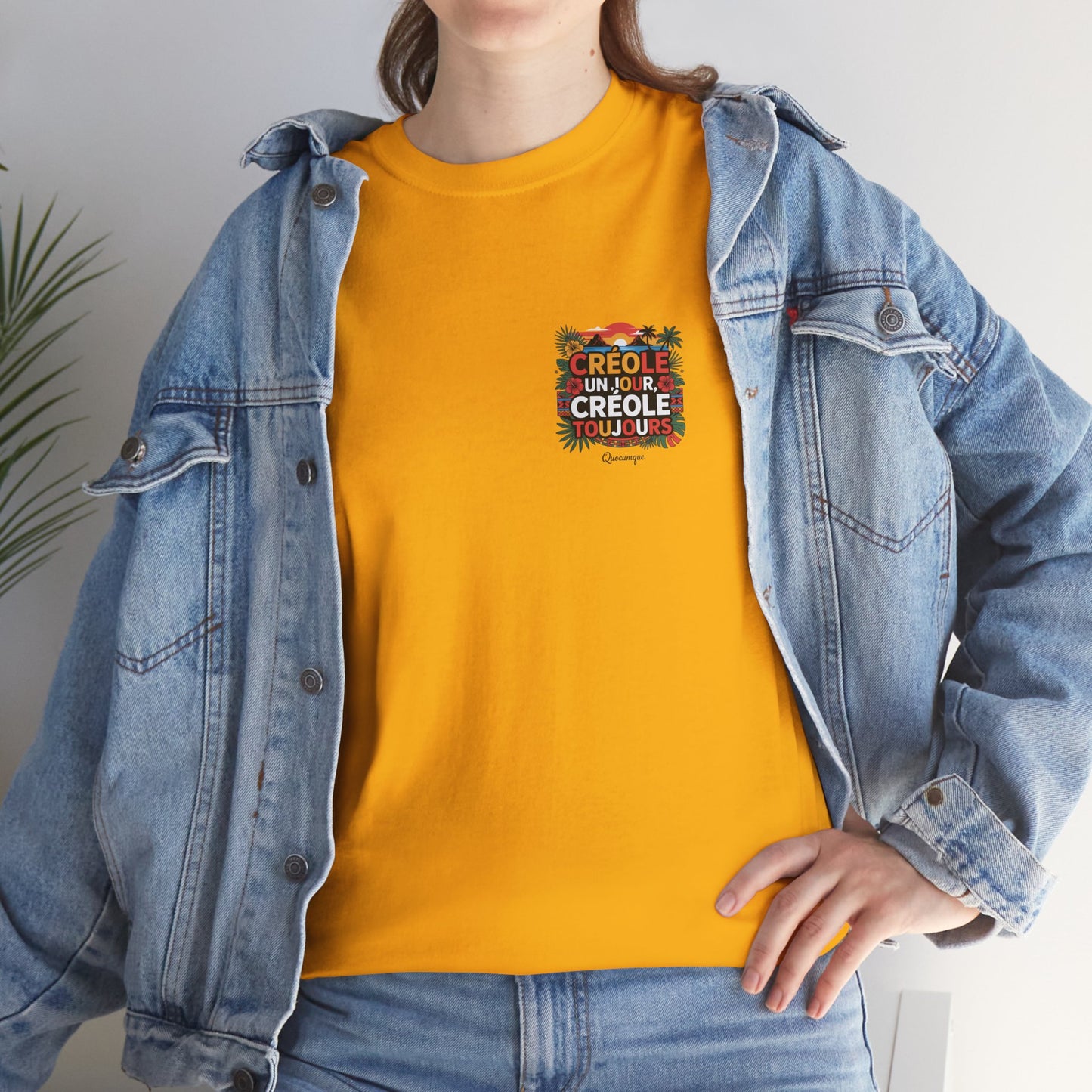 T-shirt Quocumque "Créole" Île de La Réunion", Confort Coton, Sobre, Elégant, Souvenir Unique, Cadeau, Unisexe, Esprit Voyageur