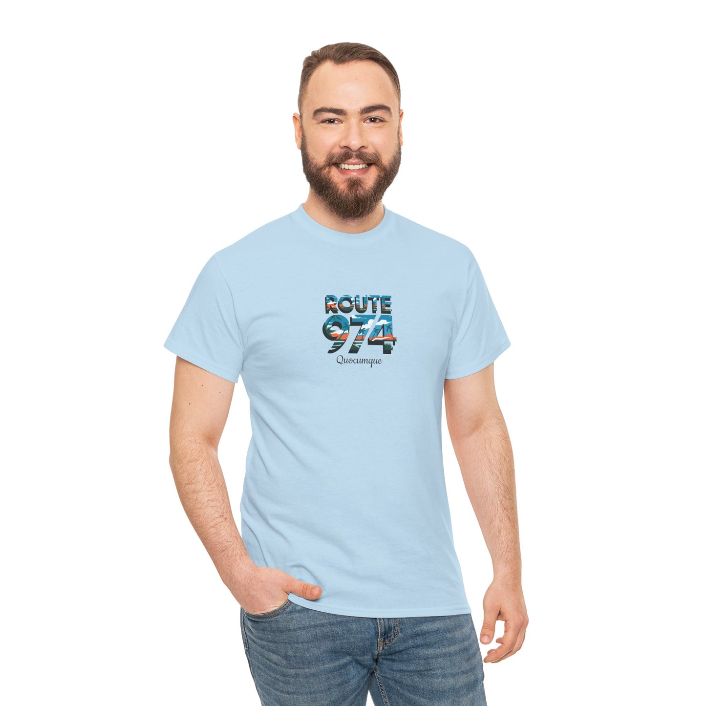 T-shirt "Route 974", Exotisme, Destination Île de La Réunion, Confort Coton, Sobre, Elégant, Souvenir Unique, Cadeau, Unisexe, Esprit Voyageur