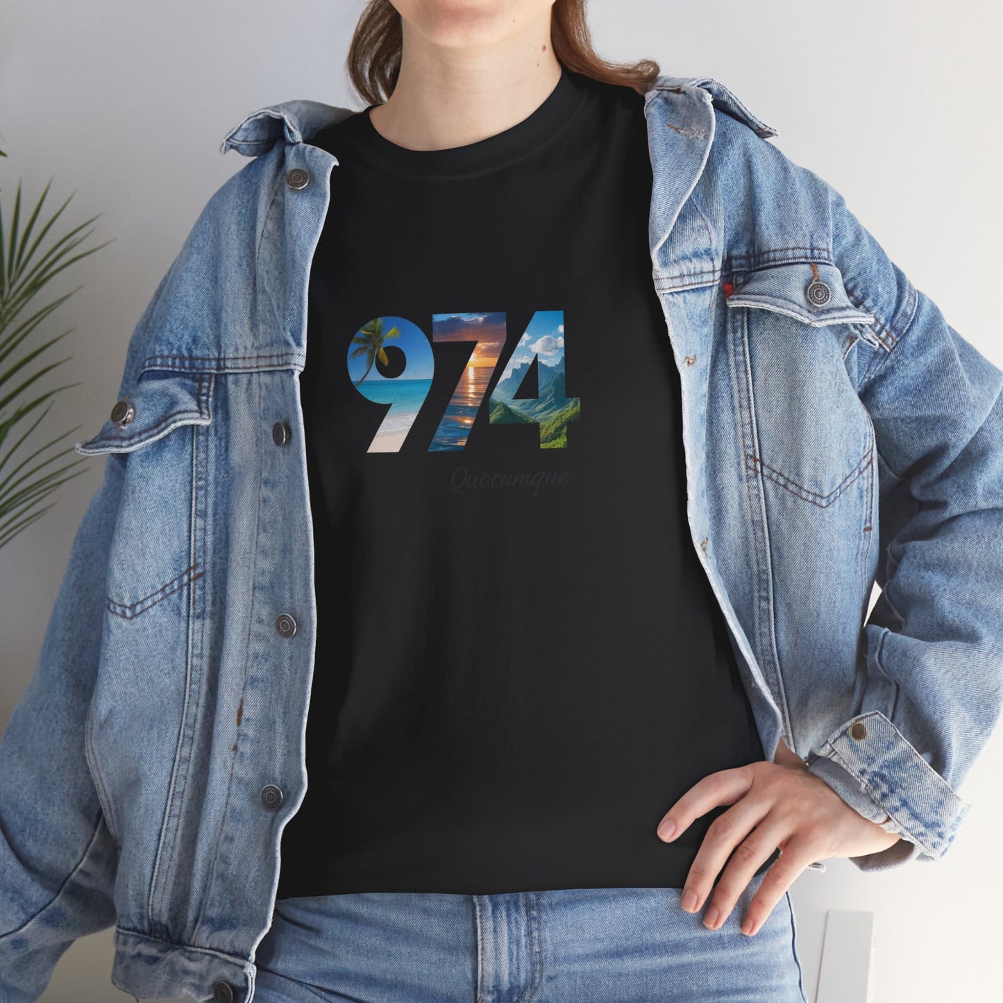 T-shirt "974", Île de La Réunion, Confort Coton, Sobre, Elégant, Souvenir Unique, Cadeau, Unisexe, Esprit Voyageur