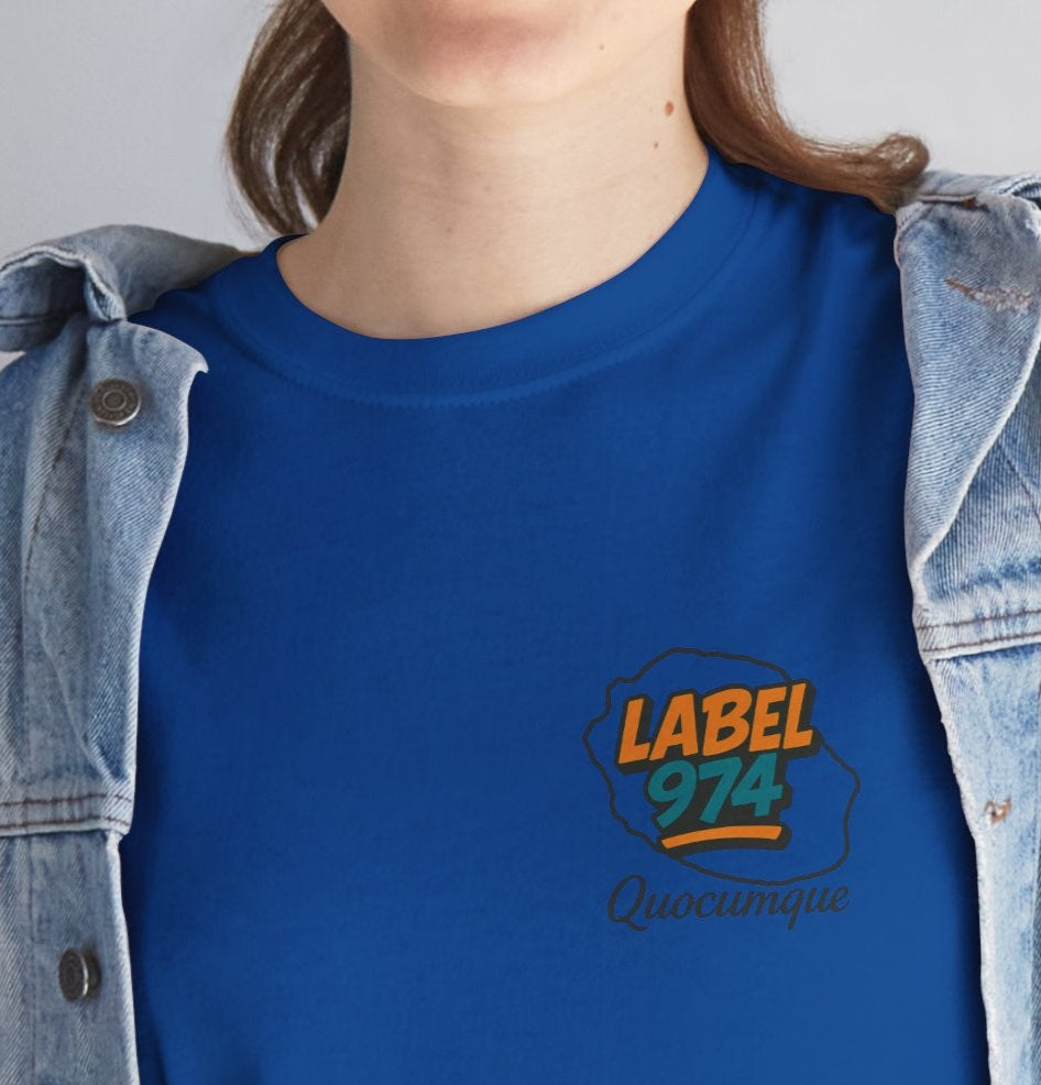 T-shirt "Label 974", Exotisme, Destination Île de La Réunion, Confort Coton, Sobre, Elégant, Souvenir Unique, Cadeau, Unisexe, Esprit Voyageur